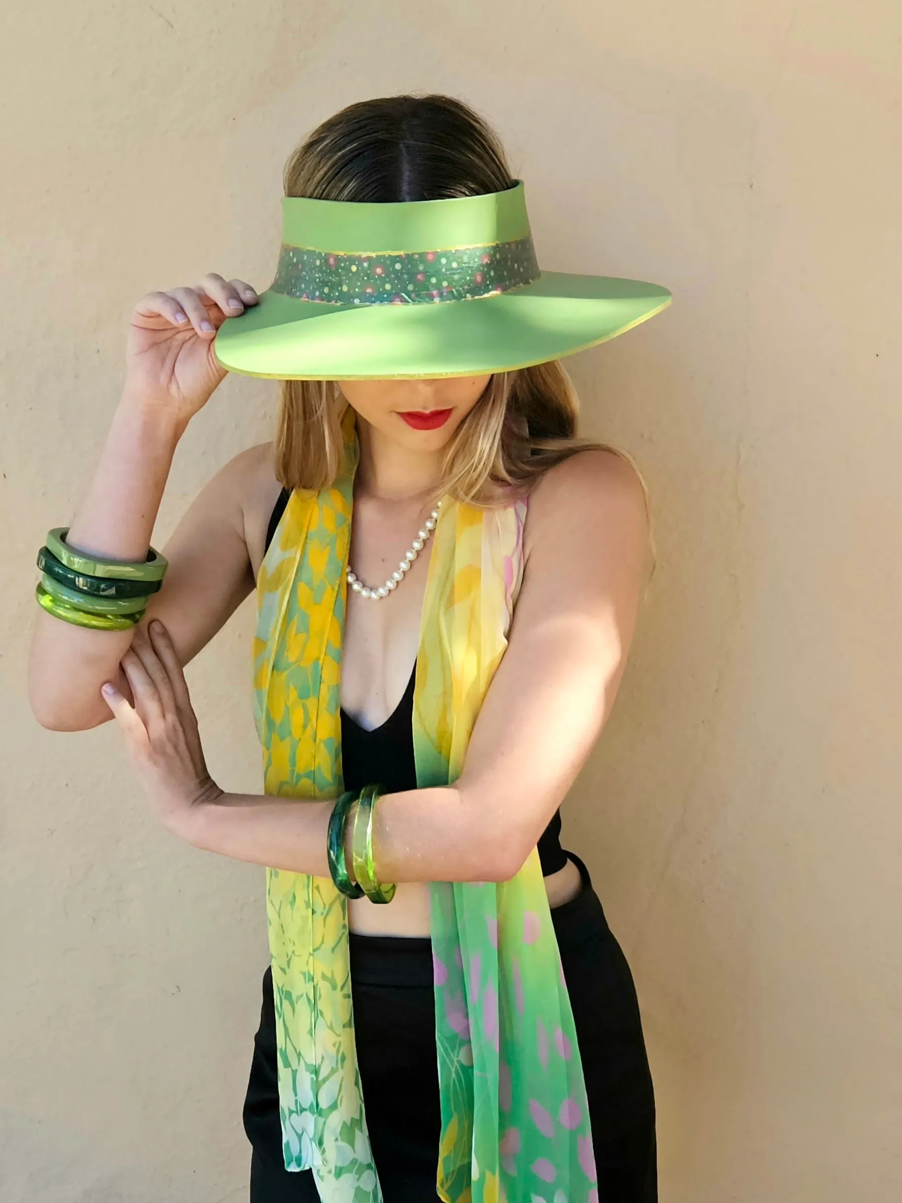 Green "LadyEVA" Visor Hat with Dark Green Floral Band