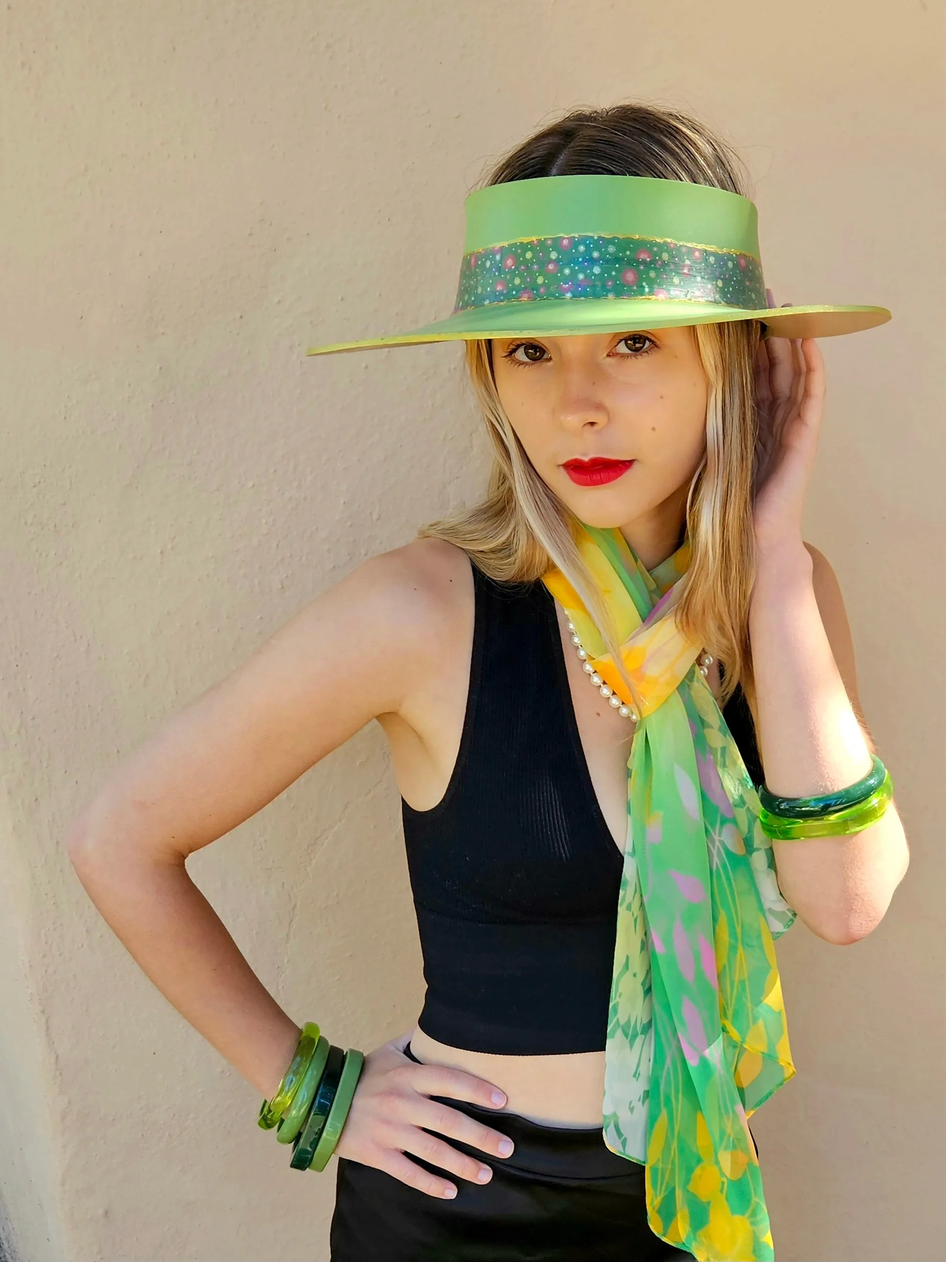 Green "LadyEVA" Visor Hat with Dark Green Floral Band