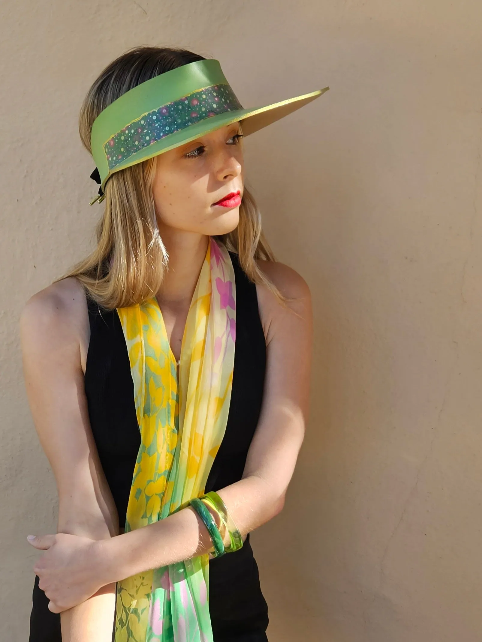 Green "LadyEVA" Visor Hat with Dark Green Floral Band