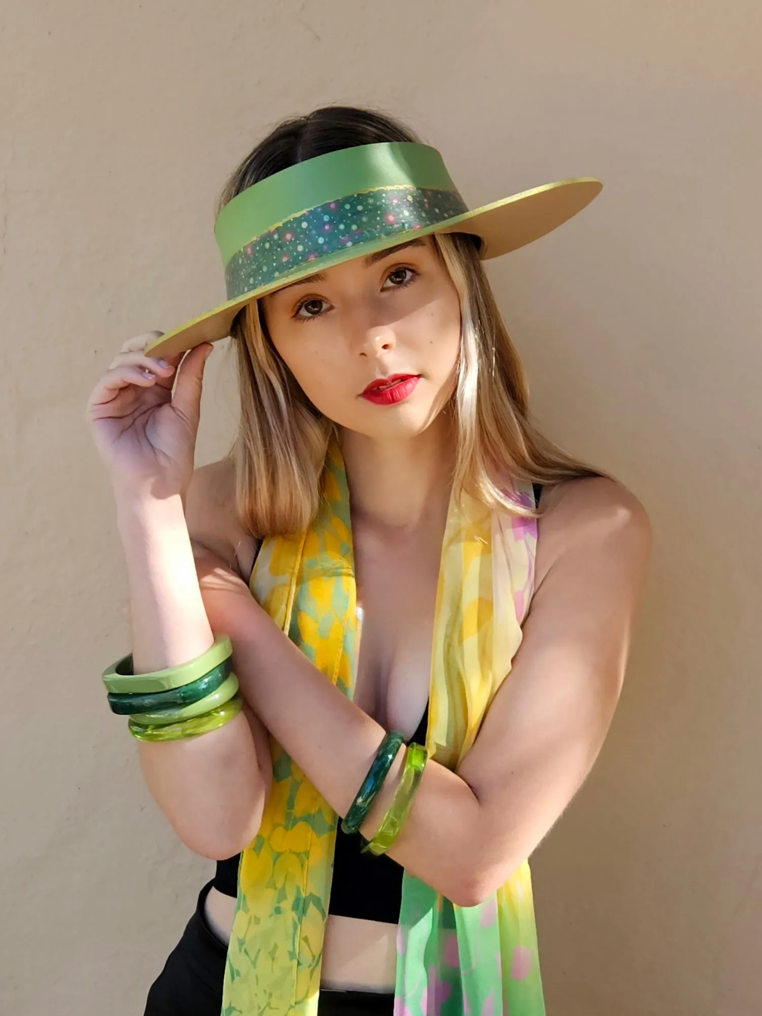 Green "LadyEVA" Visor Hat with Dark Green Floral Band