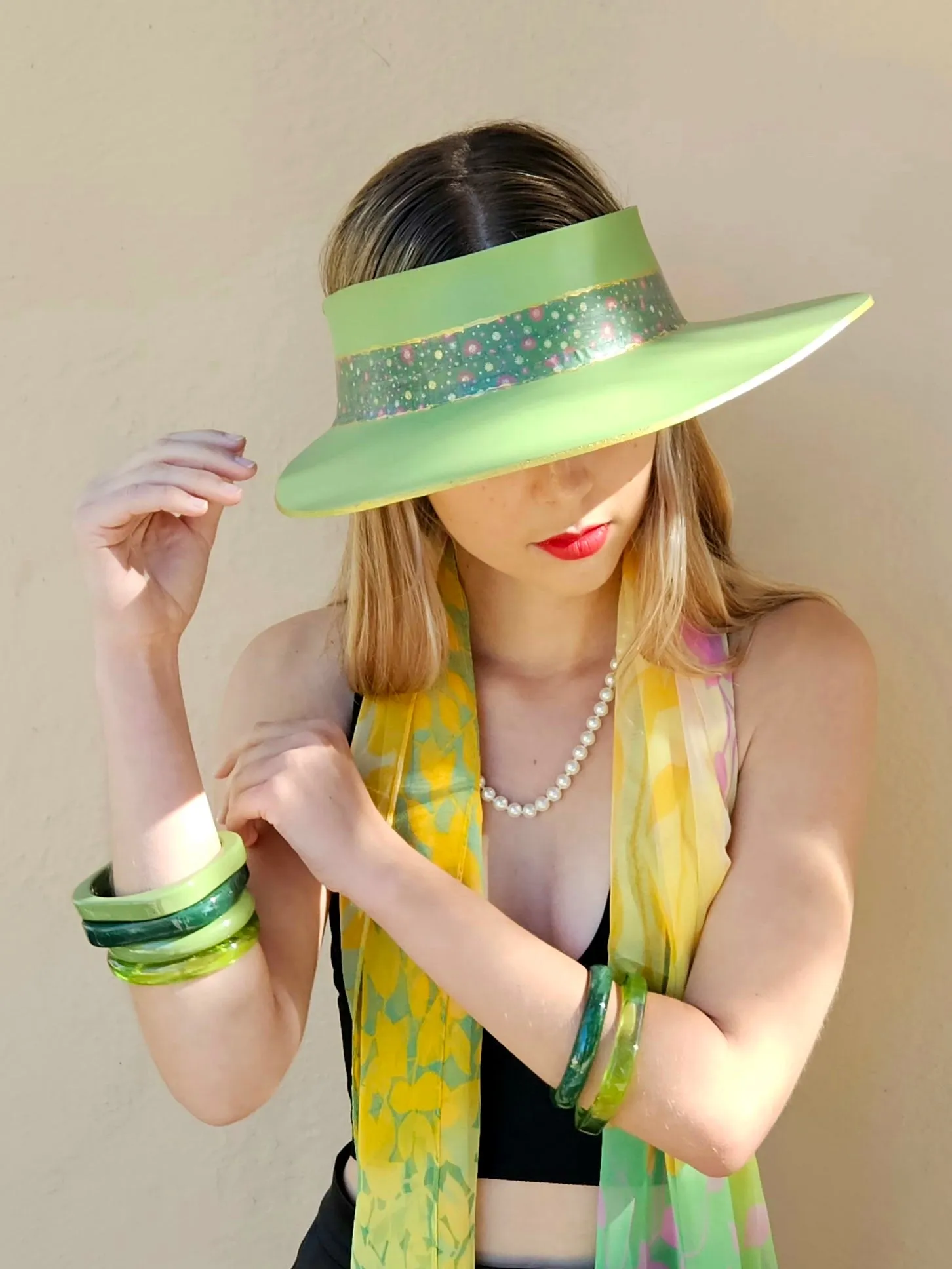 Green "LadyEVA" Visor Hat with Dark Green Floral Band