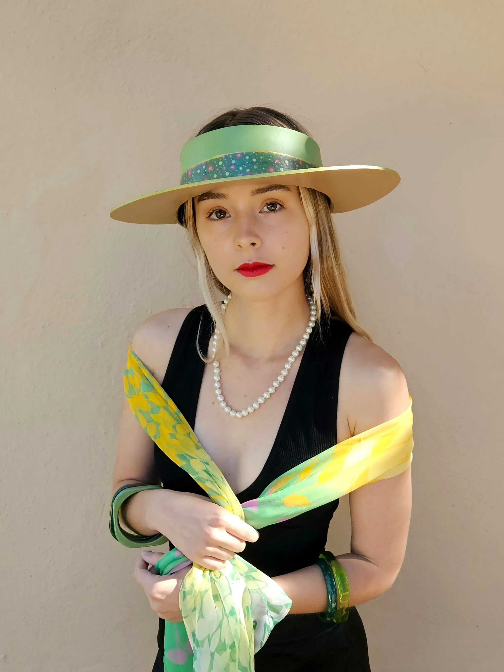 Green "LadyEVA" Visor Hat with Dark Green Floral Band