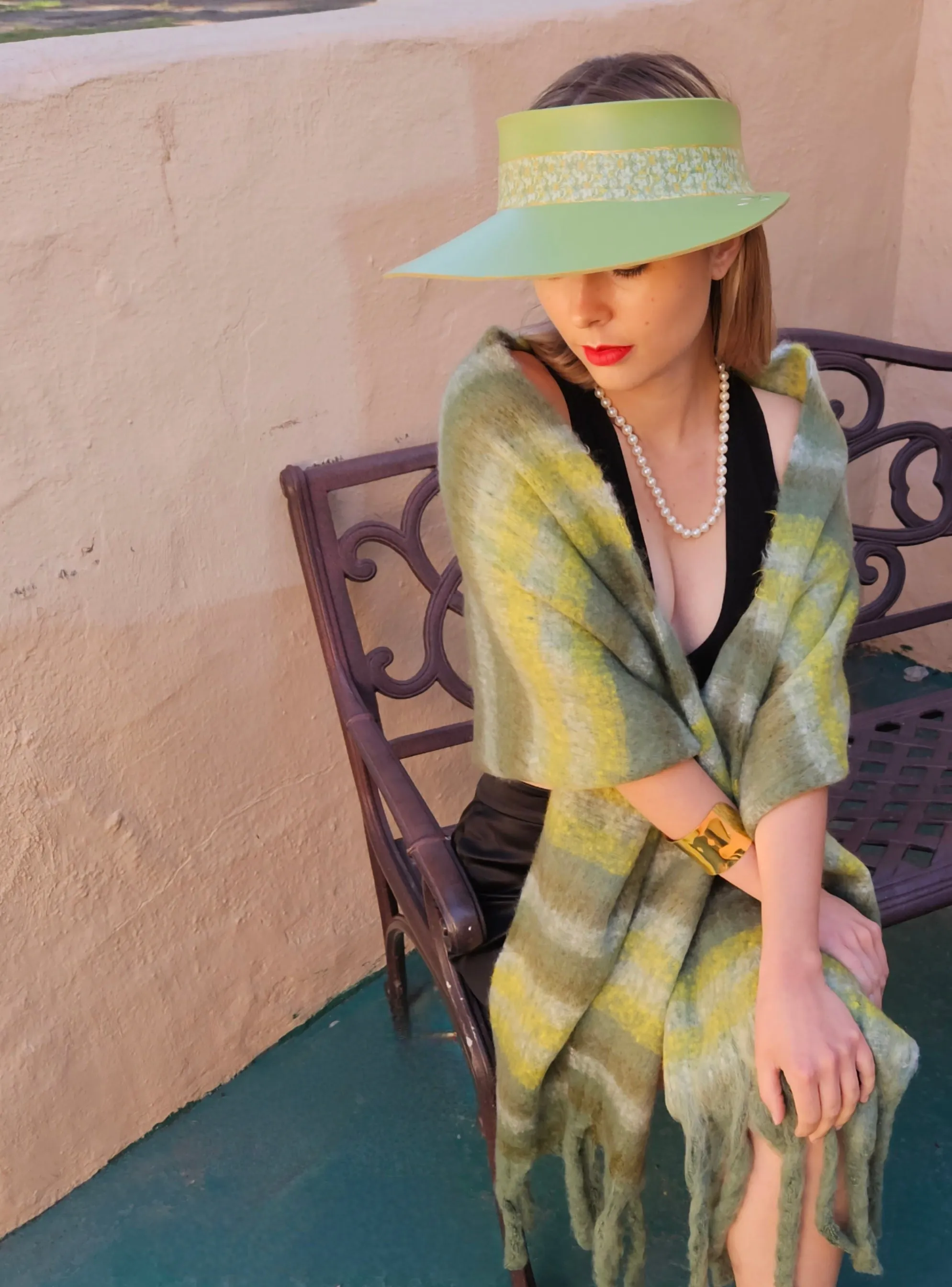 Green "LadyEVA" Visor Hat with Green Floral Band and Handpainted Motif