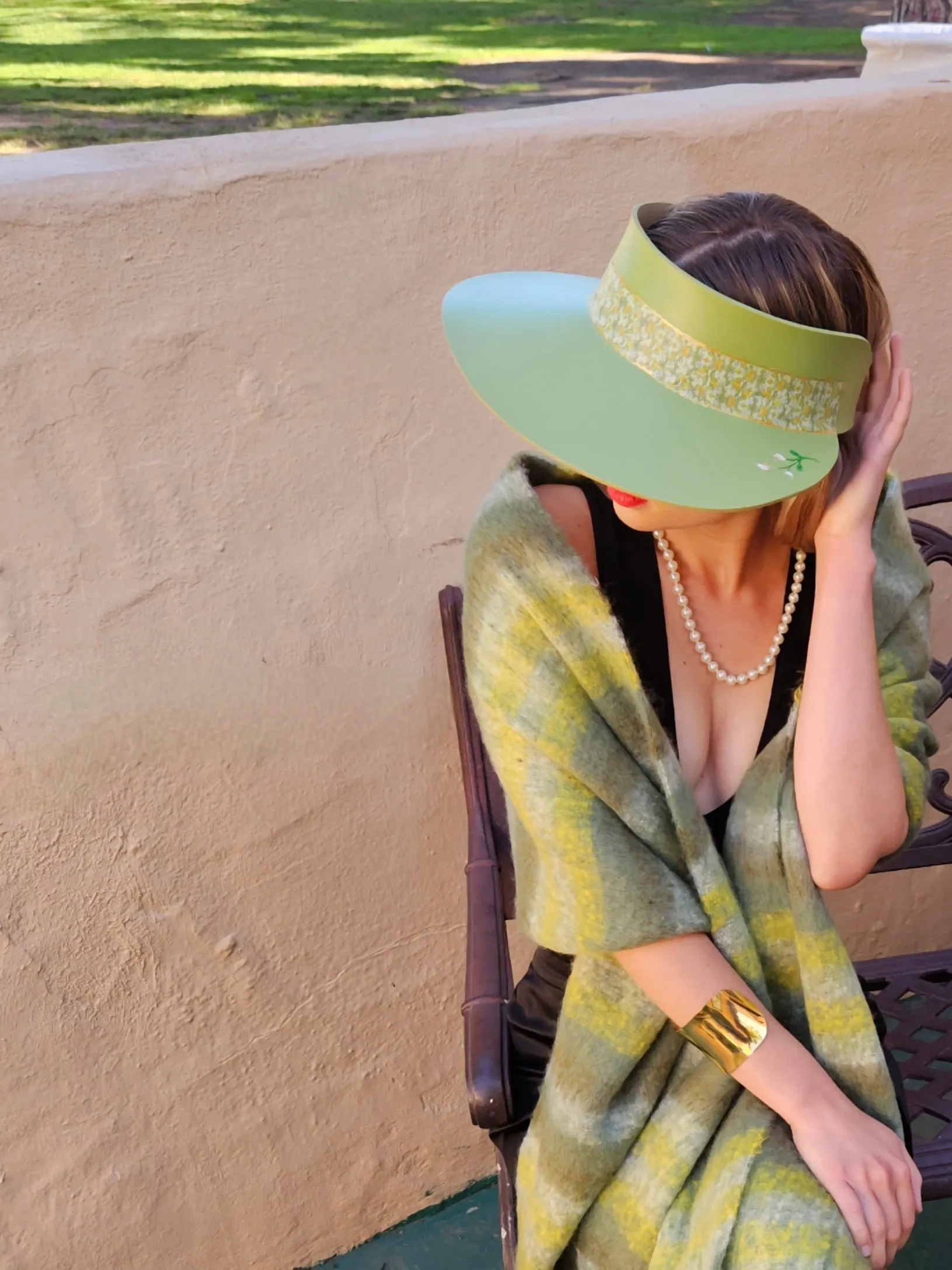 Green "LadyEVA" Visor Hat with Green Floral Band and Handpainted Motif