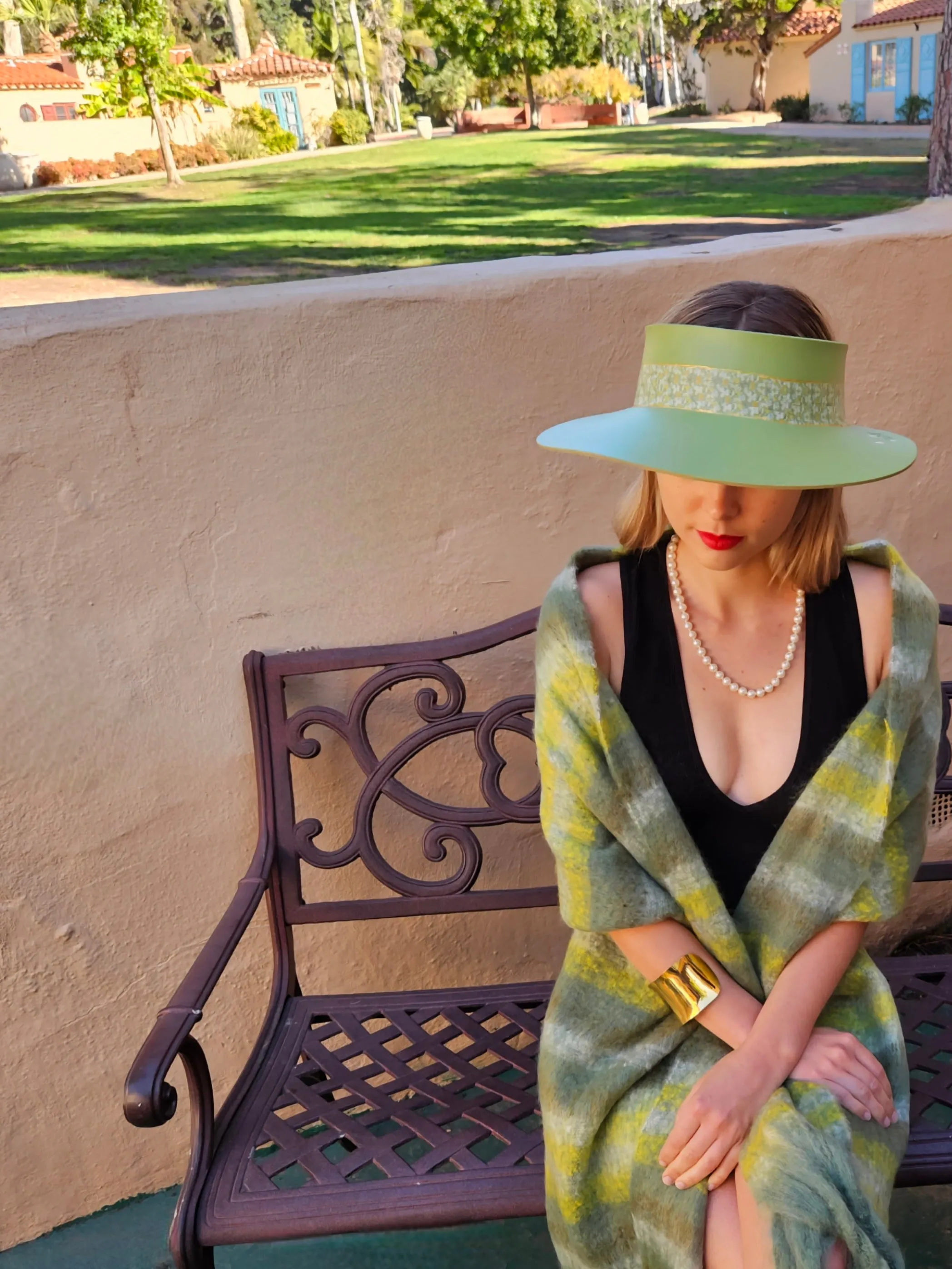 Green "LadyEVA" Visor Hat with Green Floral Band and Handpainted Motif