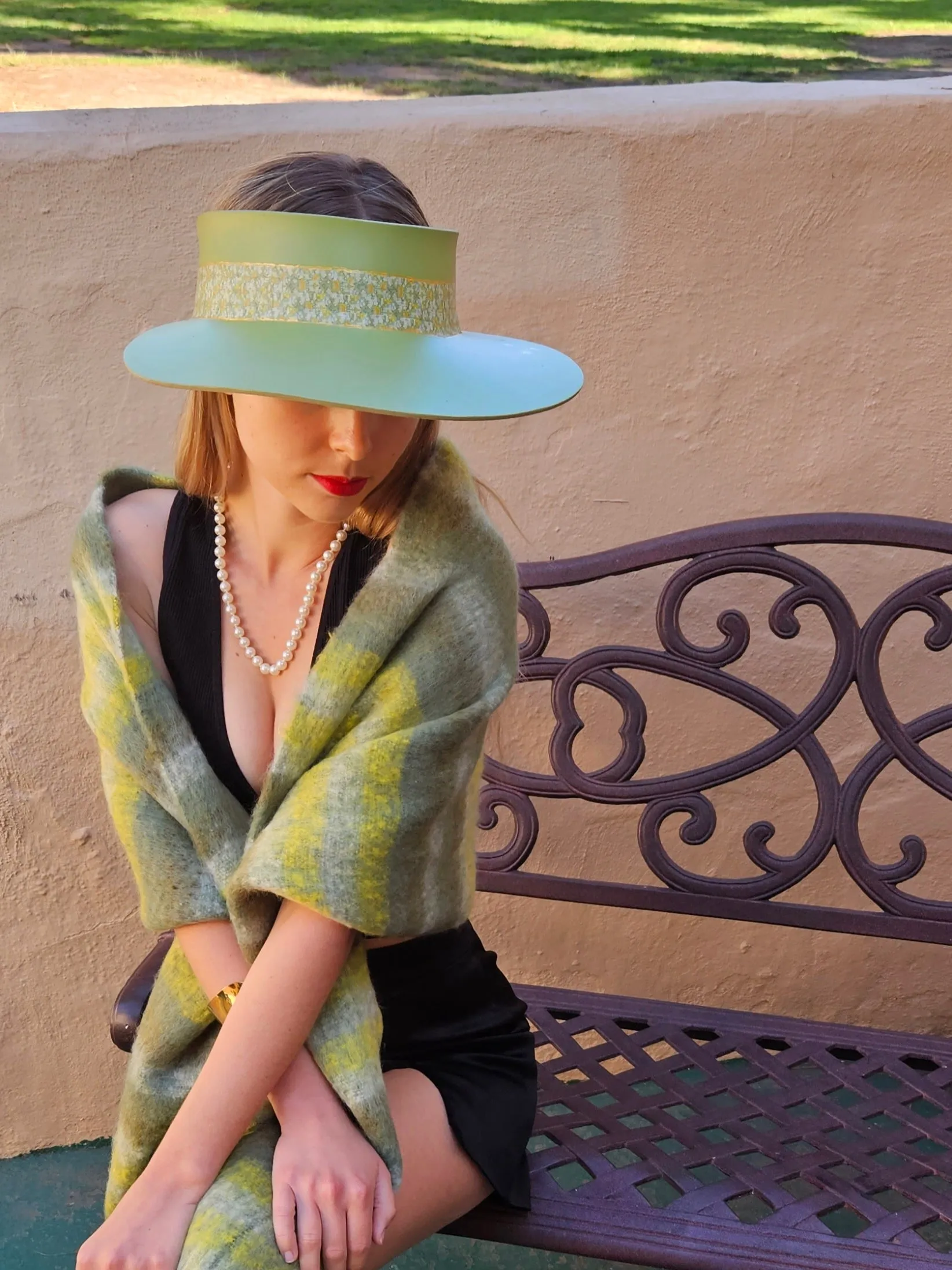 Green "LadyEVA" Visor Hat with Green Floral Band and Handpainted Motif