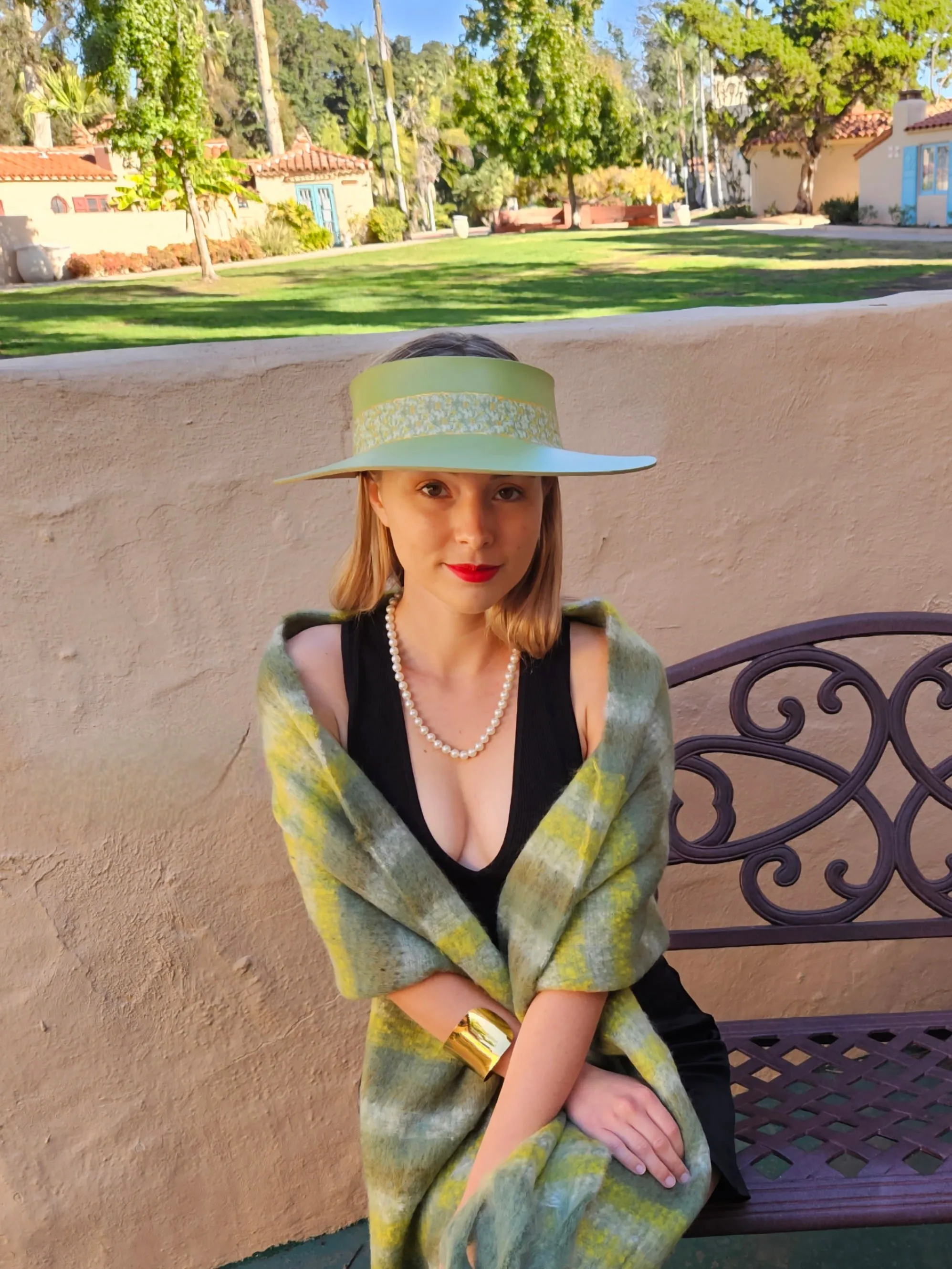 Green "LadyEVA" Visor Hat with Green Floral Band and Handpainted Motif