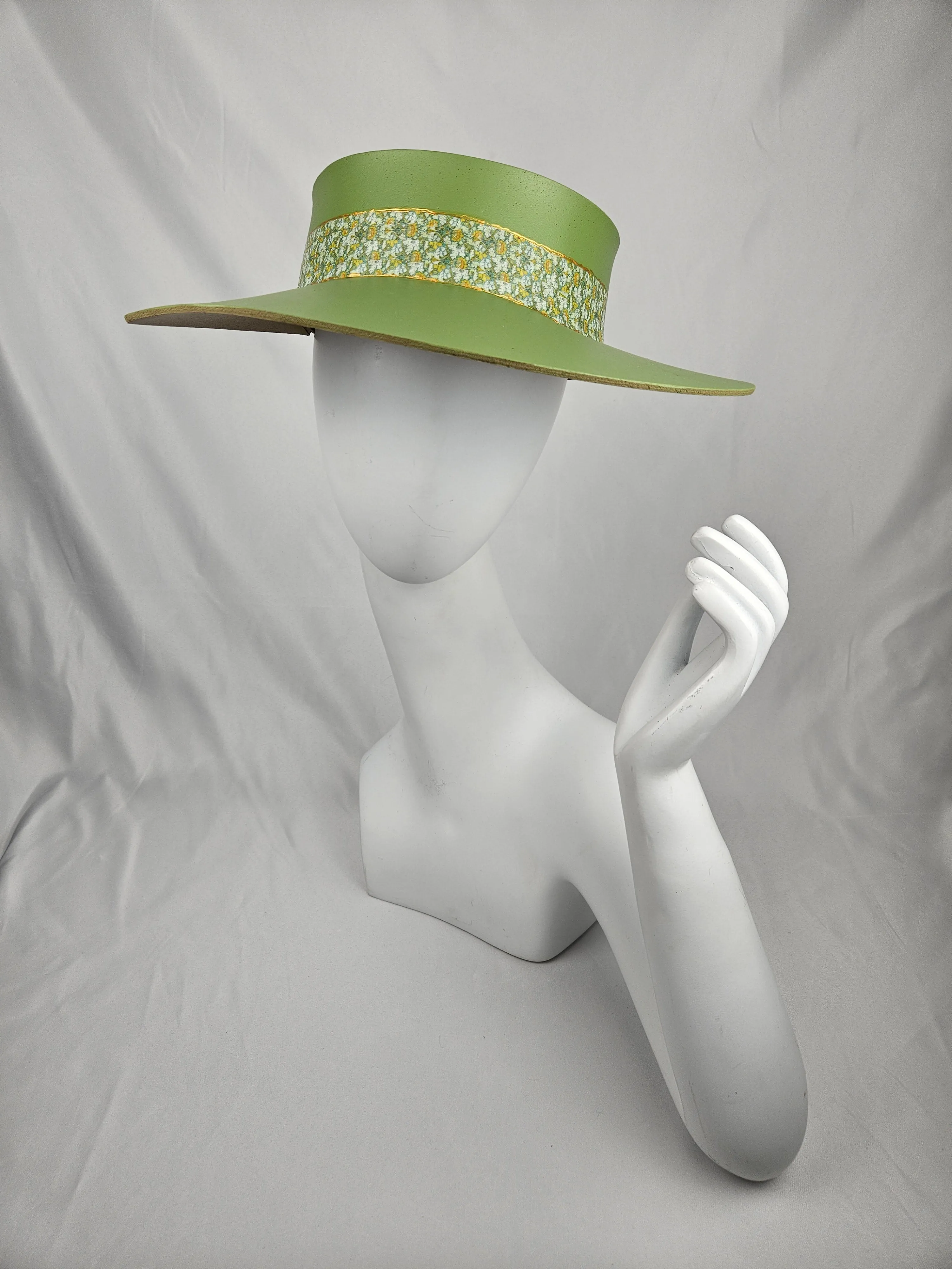 Green "LadyEVA" Visor Hat with Green Floral Band and Handpainted Motif