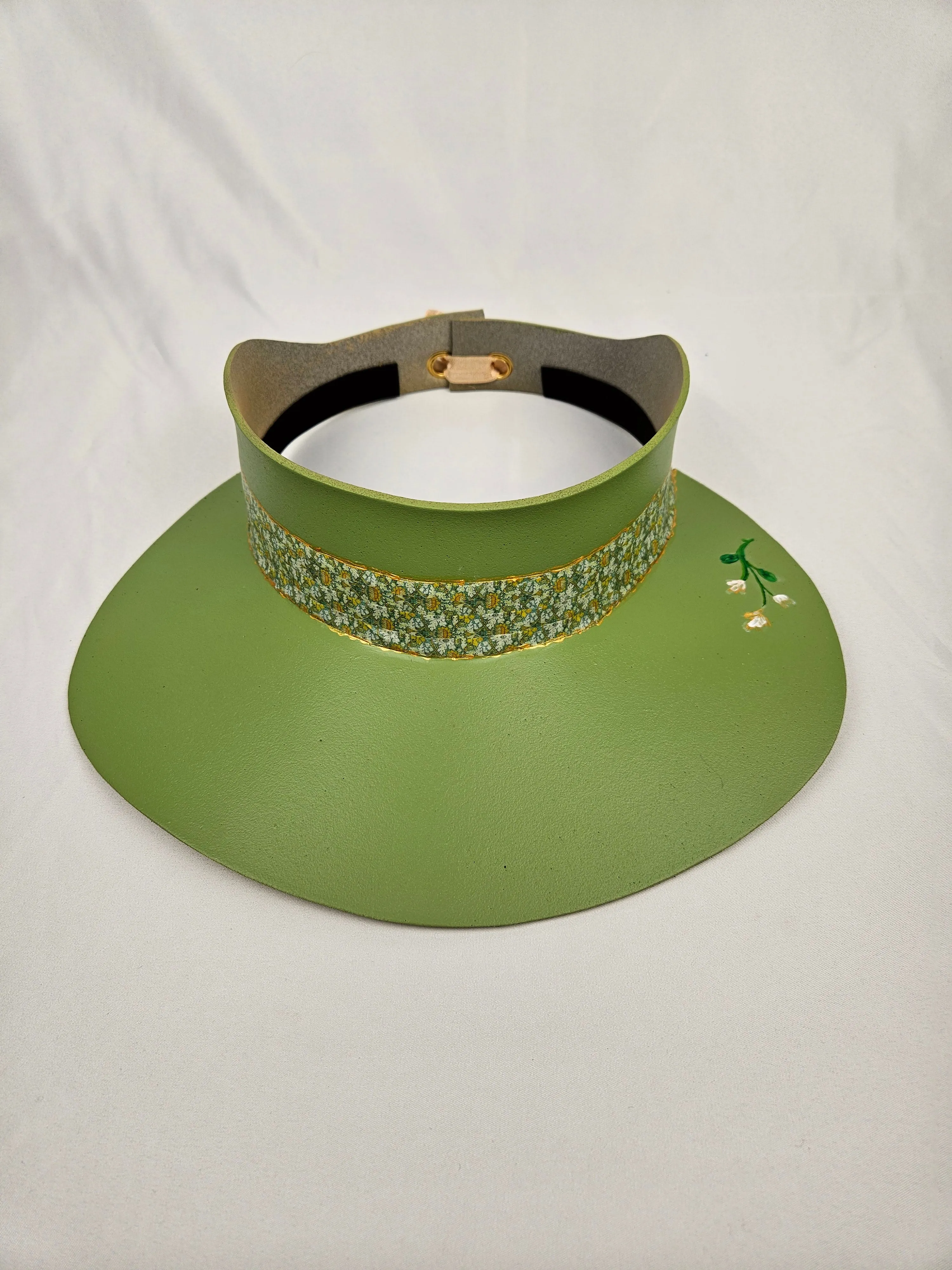 Green "LadyEVA" Visor Hat with Green Floral Band and Handpainted Motif