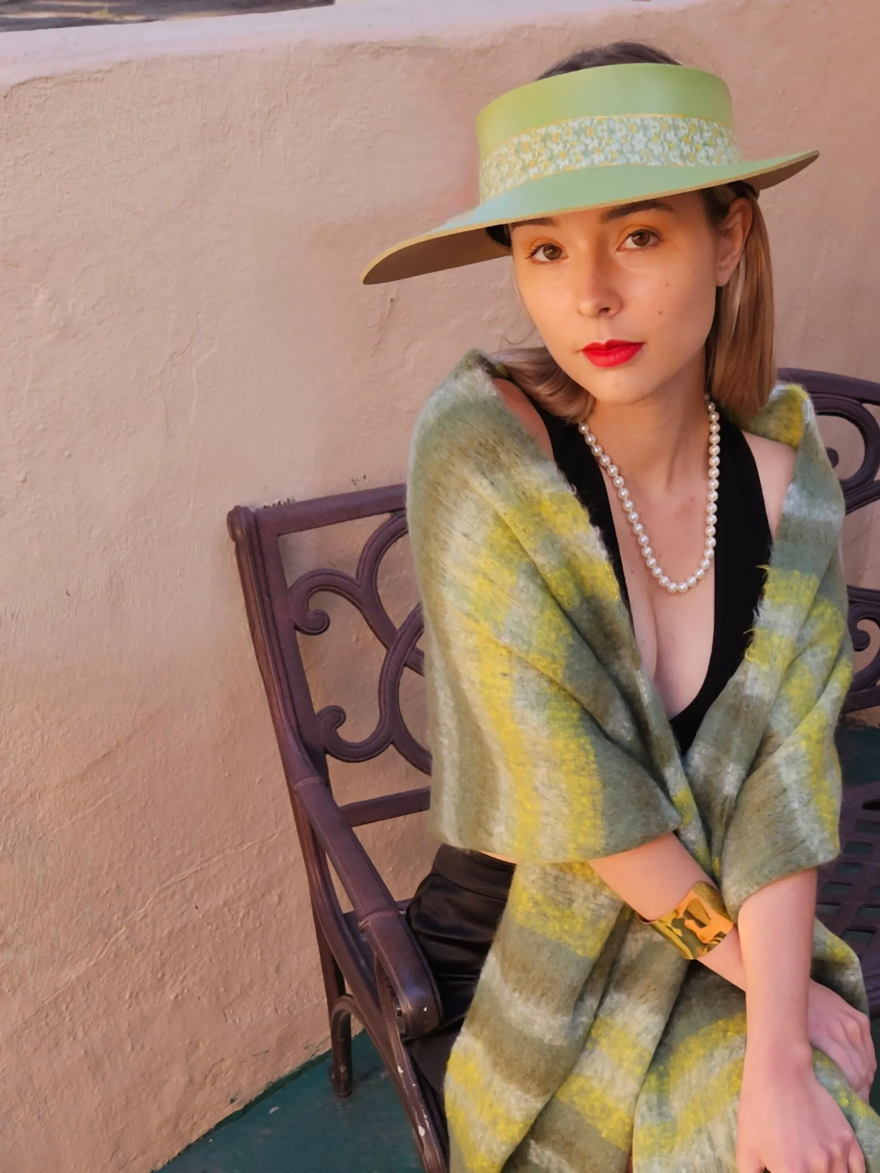 Green "LadyEVA" Visor Hat with Green Floral Band and Handpainted Motif