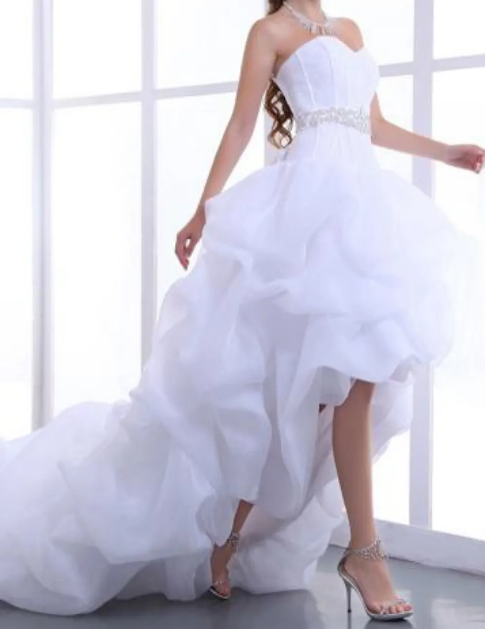 High Low Wedding Dress Organza Sweetheart Bridal Gowns