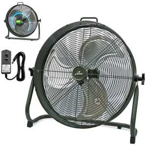 ILG8RX18 - iLiving 18" Rechargeable Battery Operated Camping Floor Fan, High Velocity Portable Outdoor Fan with Metal Blade, With Built-in Lithium Battery for Whole Day Usage, 18 Inches, Military Green