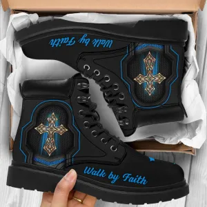 Jesus Black Sole Walk By Faith Leather Boots - Christian Shoes For Men And Women