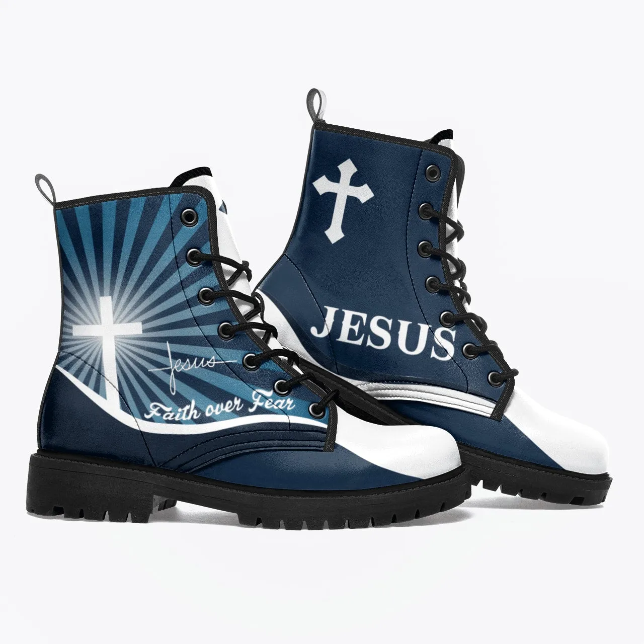 Jesus Faith Over Fear Leather Boots - Christian Shoes For Men And Women