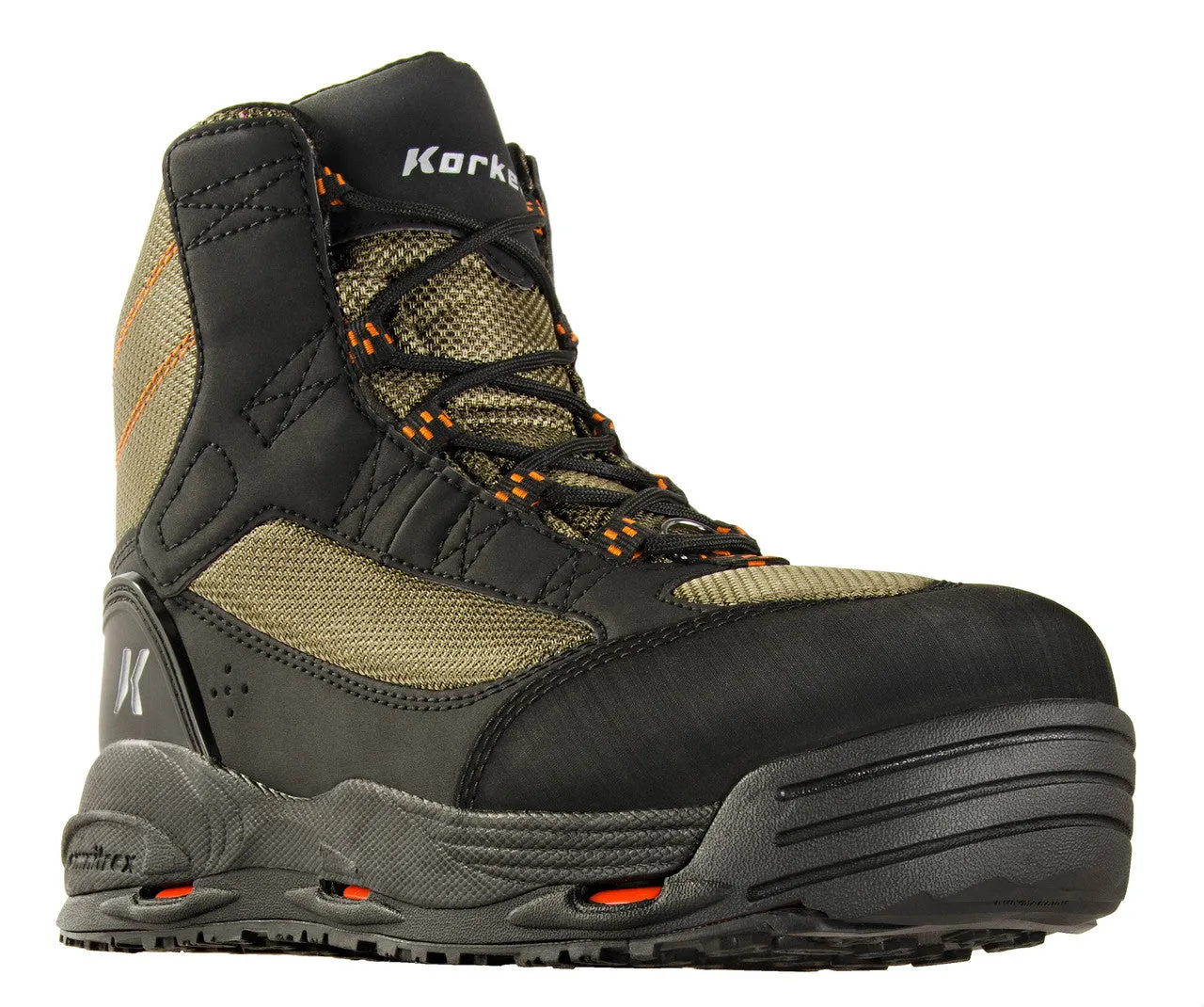 Korkers Mens Olive/Black Greenback Wading Boots with Kling-On & Studded Kling-On Soles