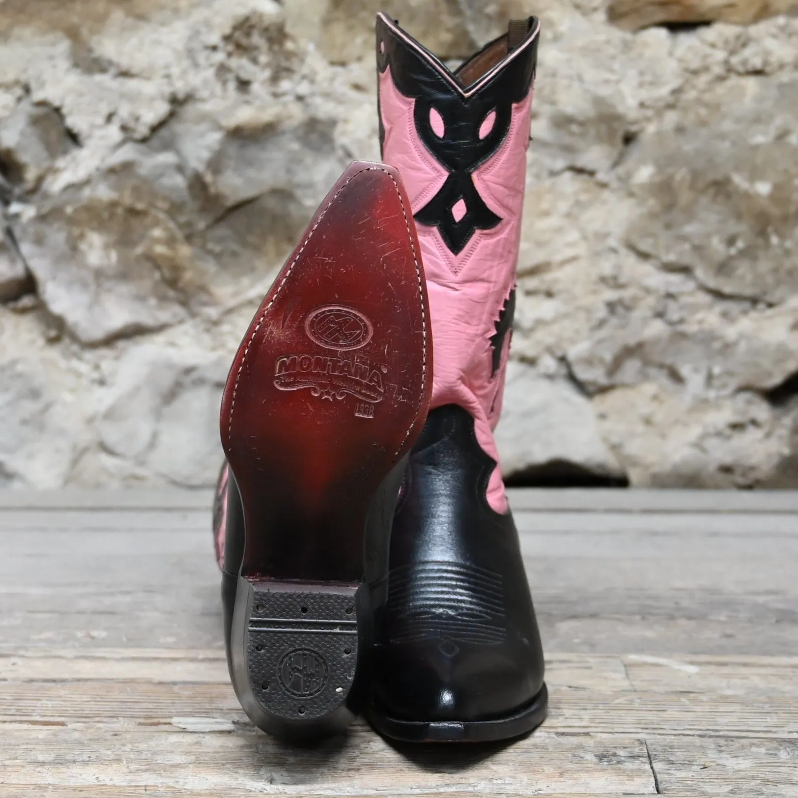 Ladies 11" Boot W/Pink Uppers And Black Inlayed Bucking Horse