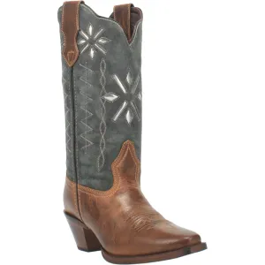 'Laredo' Women's 12" Passion Flower Western Narrow Square Toe - Cognac / Blue