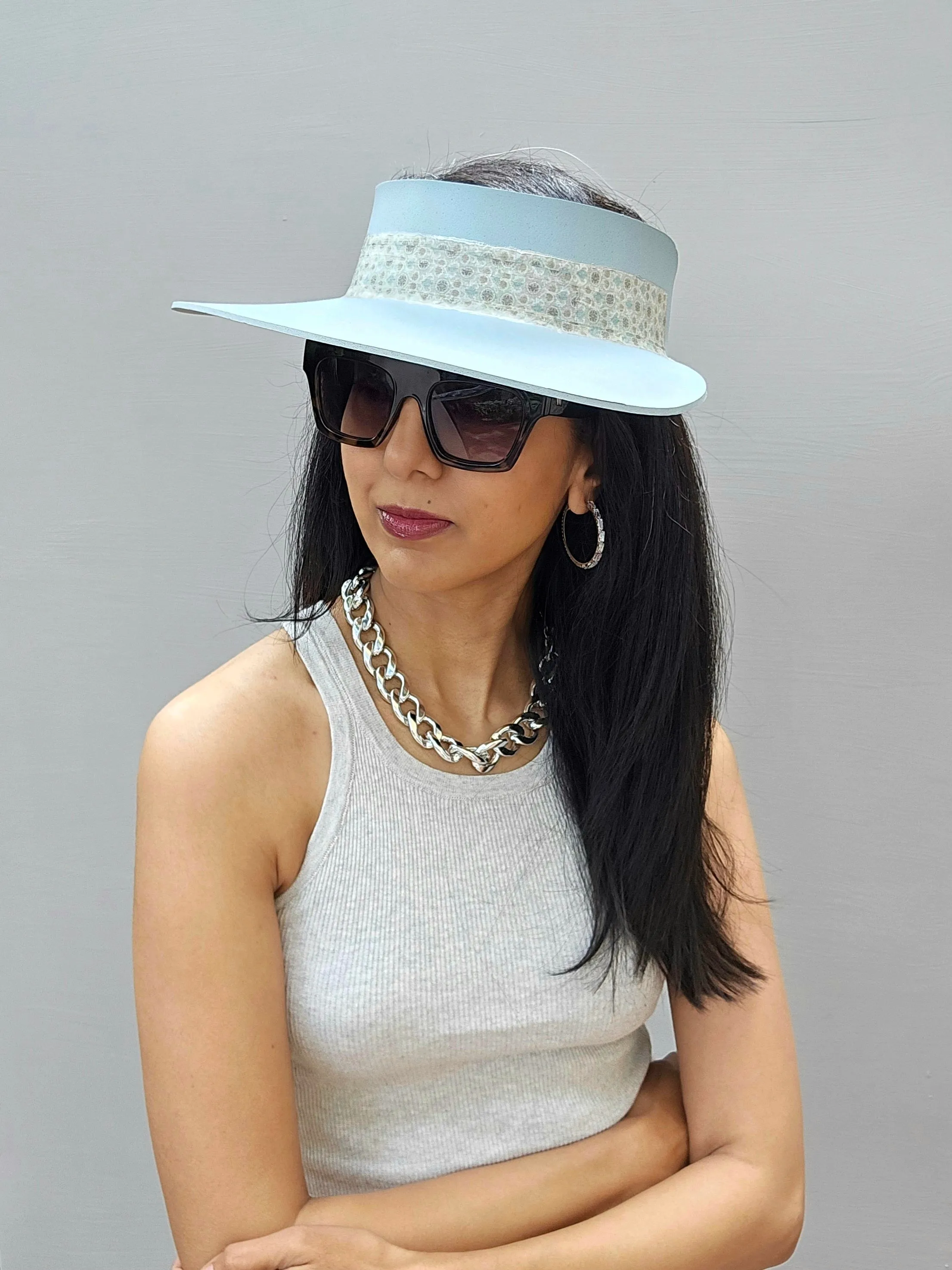 Light Blue "LadyEVA" Visor Hat with Delicate Printed Band