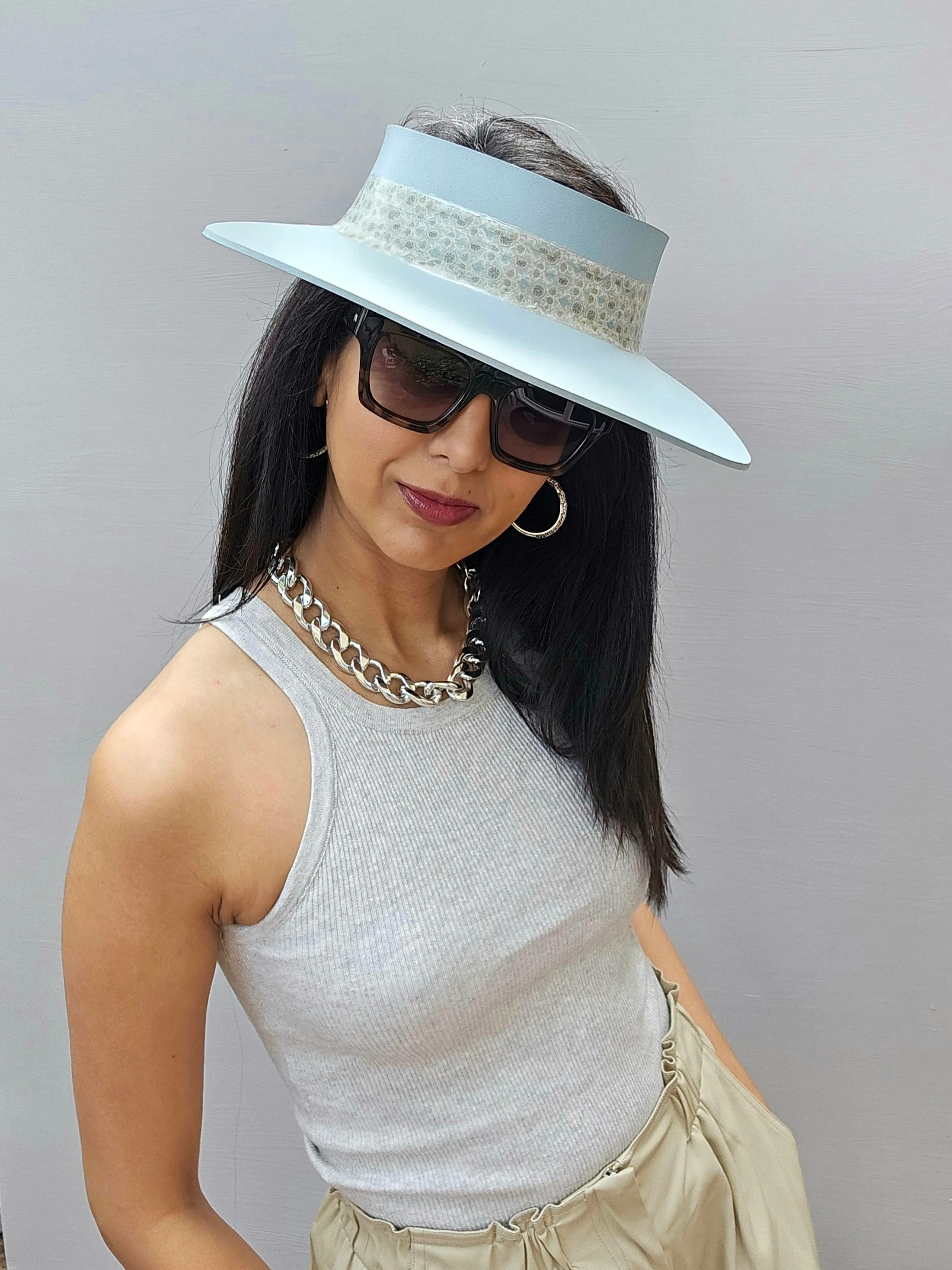 Light Blue "LadyEVA" Visor Hat with Delicate Printed Band