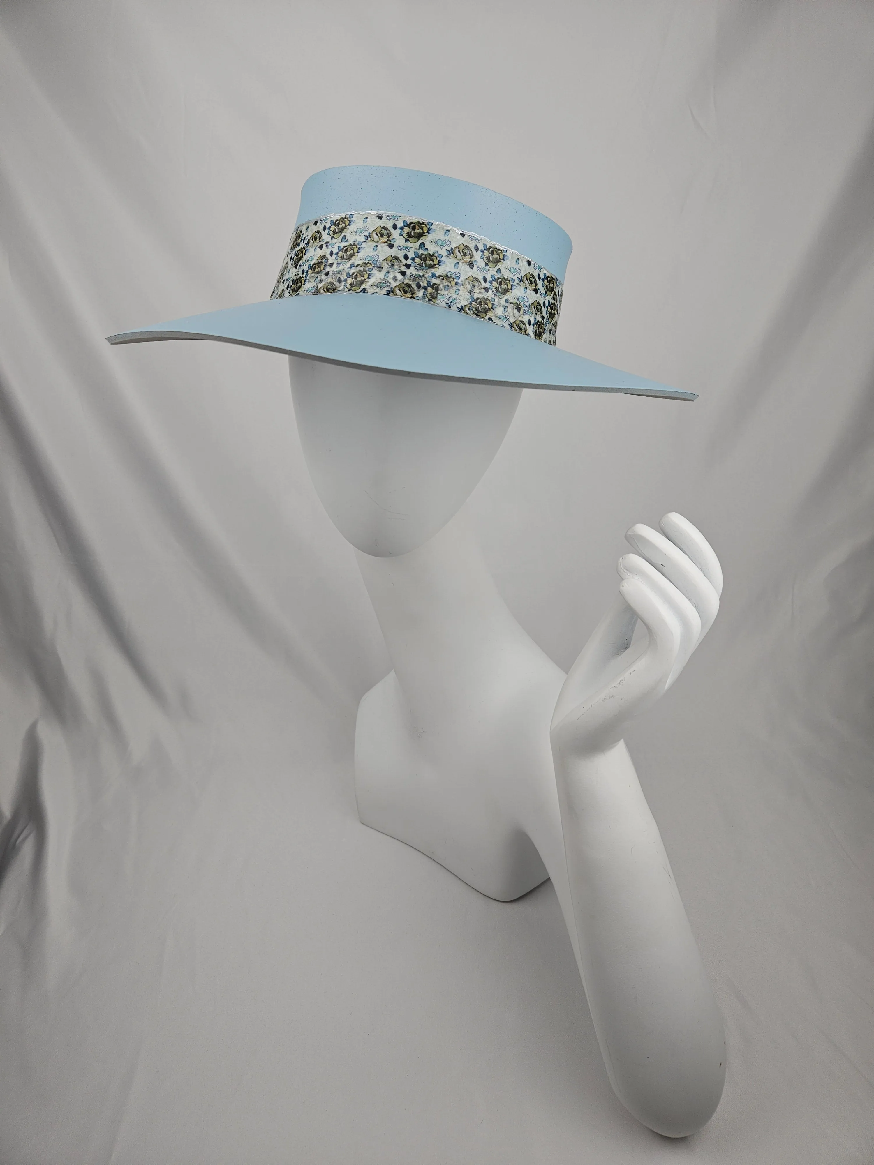 Light Blue "LadyEVA" Visor Hat with Elegant Floral Band