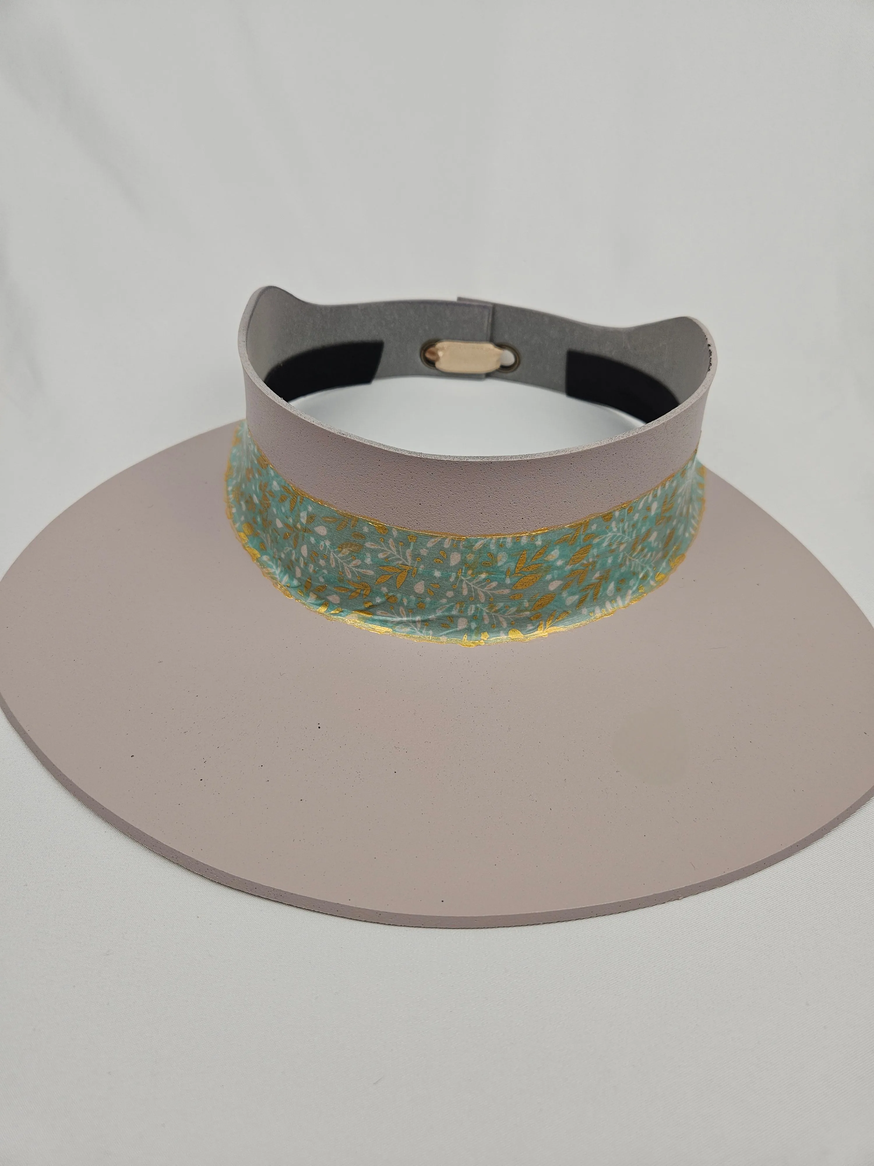 Light Pink "LadyEVA" Visor Hat with Seafoam Green and Gold Band