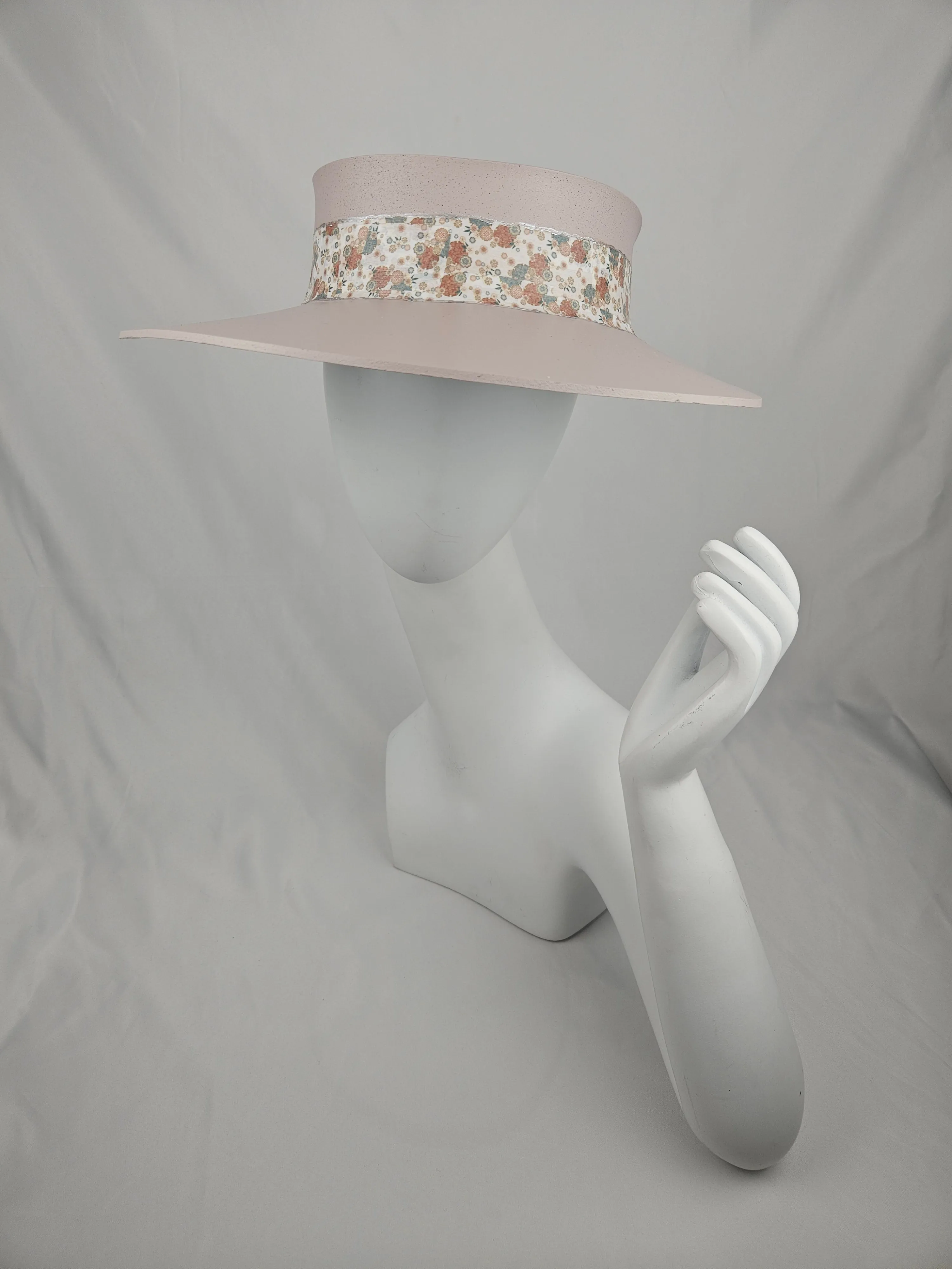 Light Pink "LadyEVA" Visor Hat with Soft Pink Floral Band