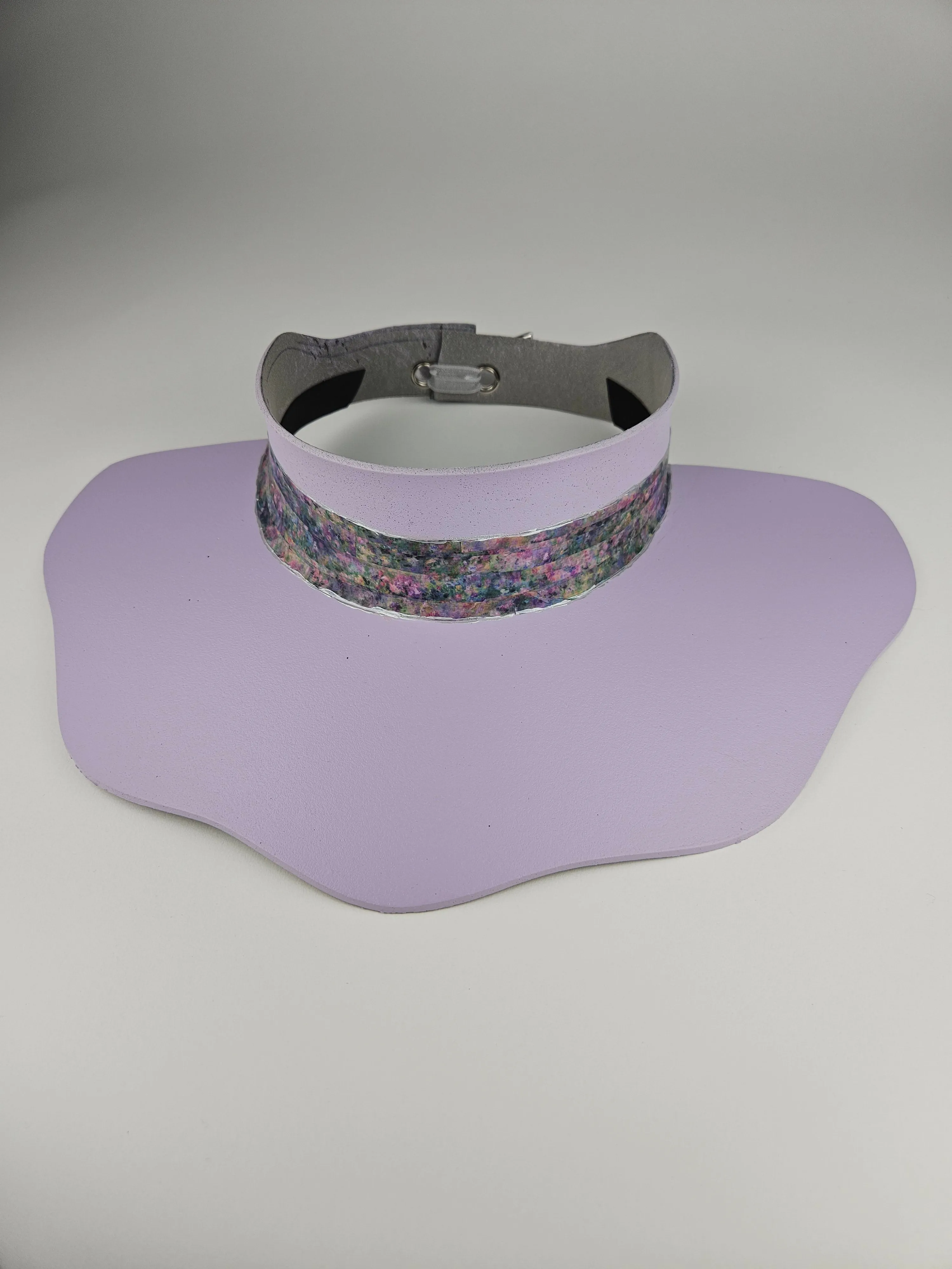 Lilac Purple Lotus Visor Hat with Monet Style Floral Band and Silver Paint Splatter Effect