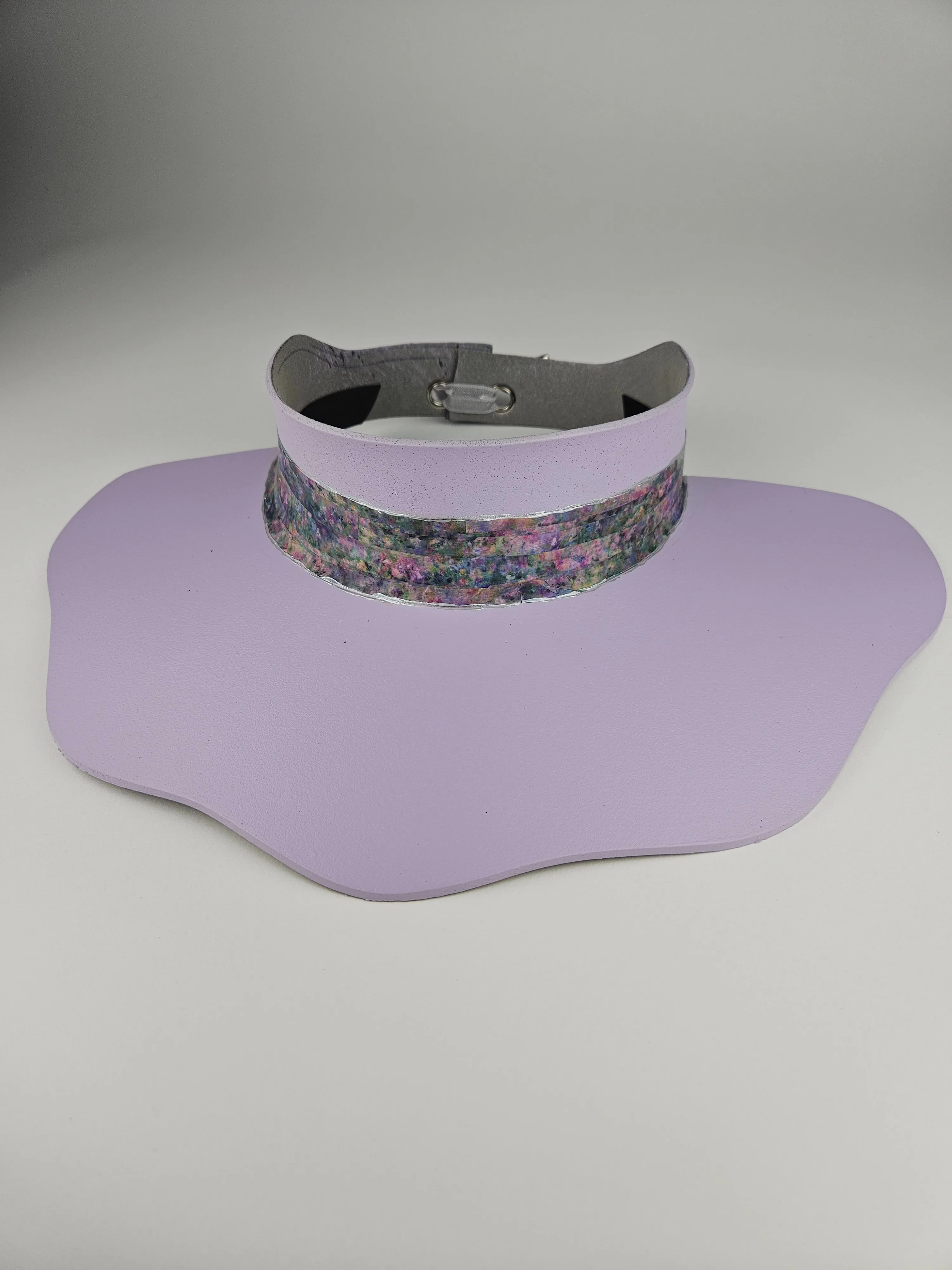 Lilac Purple Lotus Visor Hat with Monet Style Floral Band and Silver Paint Splatter Effect