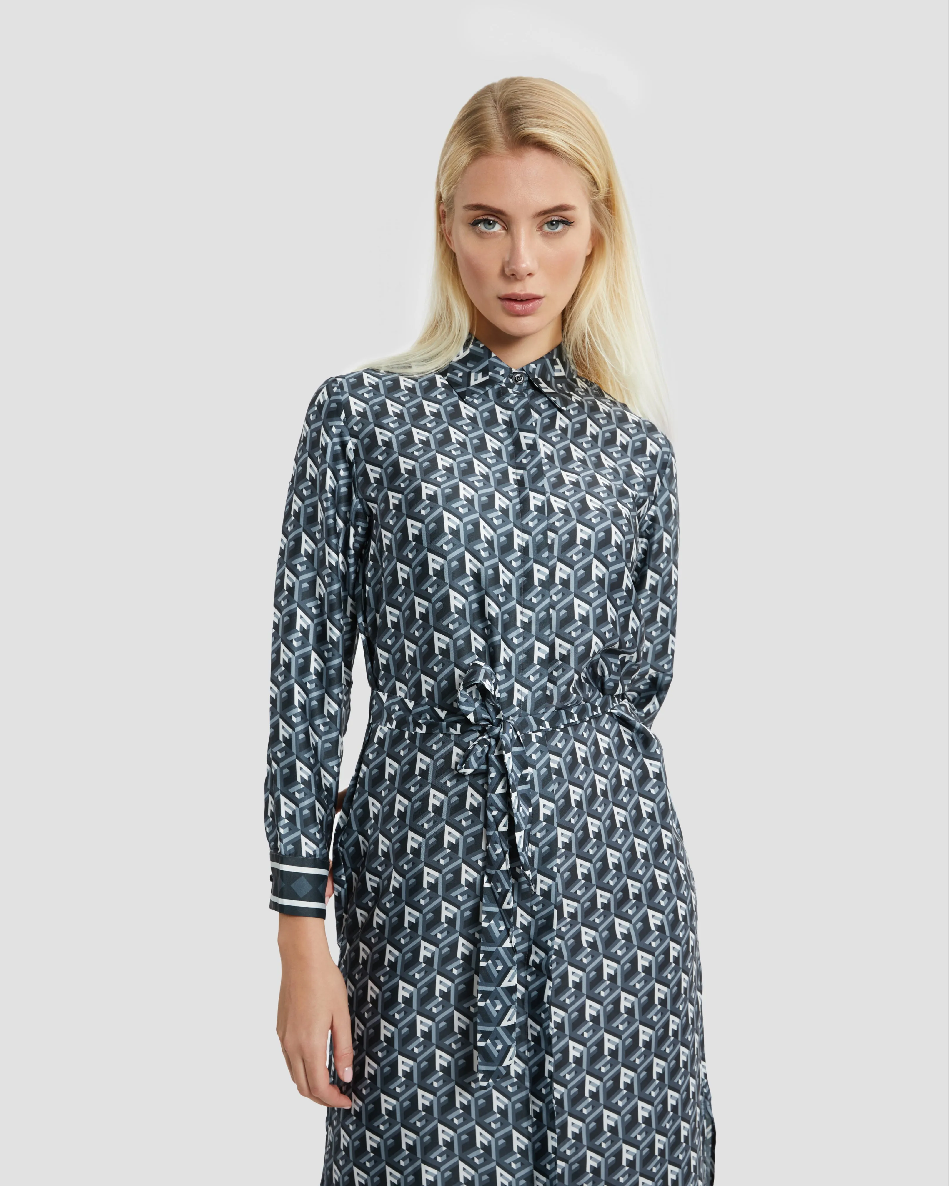 Logo Monogram Midi Shirt Dress