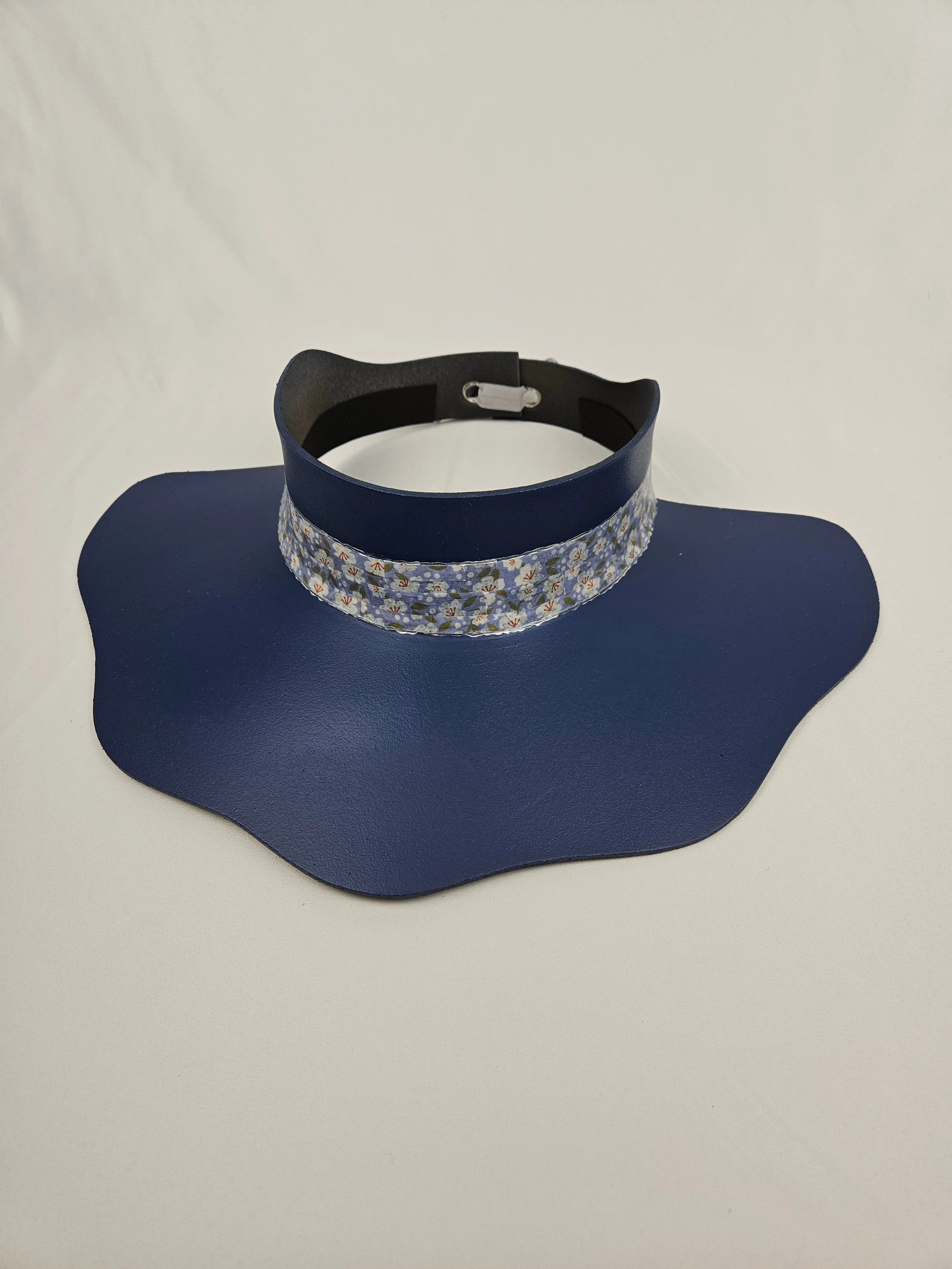 Navy Blue Lotus Visor Hat with Floral Band