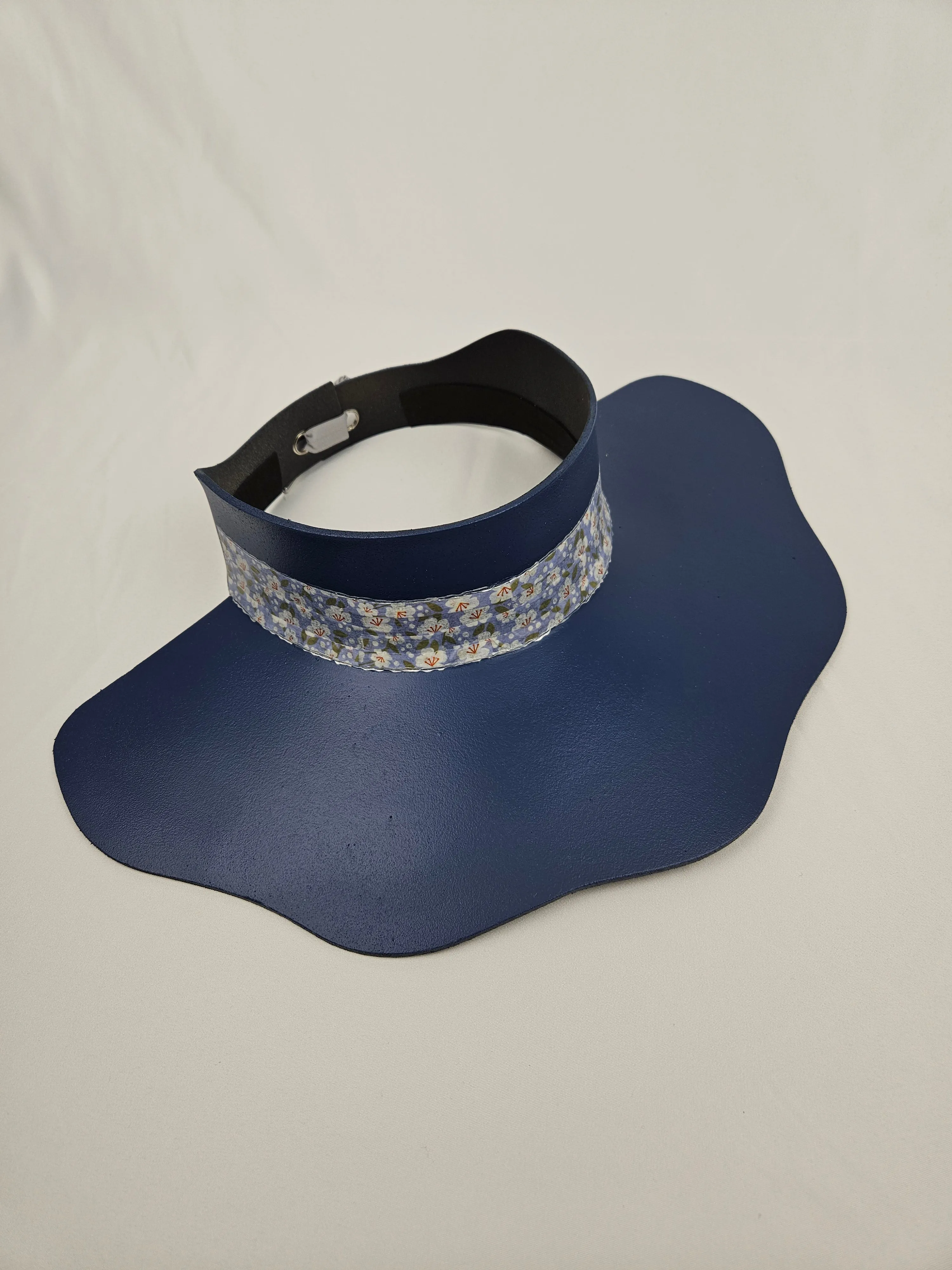 Navy Blue Lotus Visor Hat with Floral Band