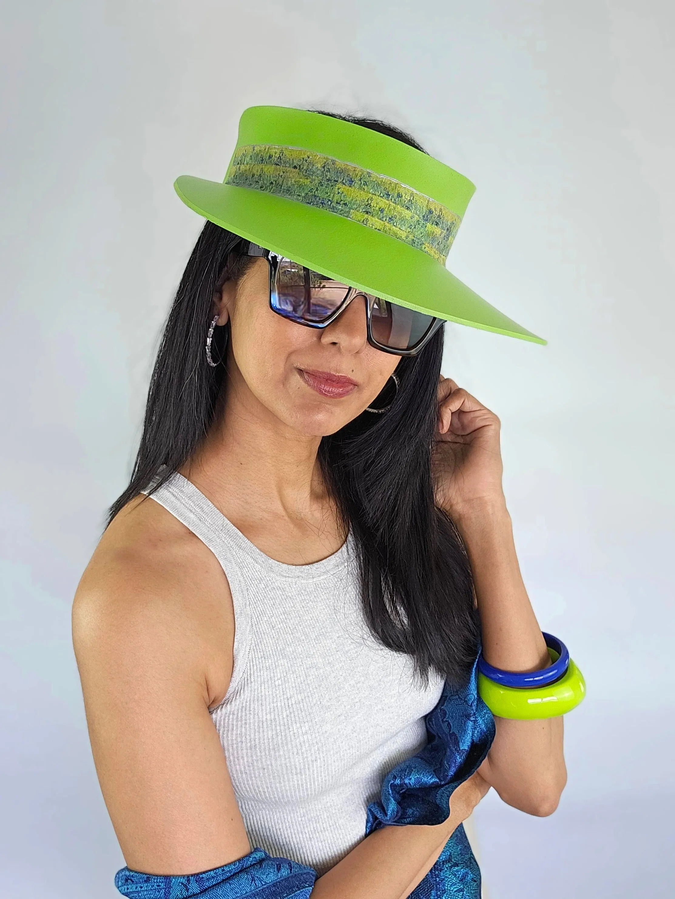 Neon Green "LadyEVA" Visor Hat with Botanical Band