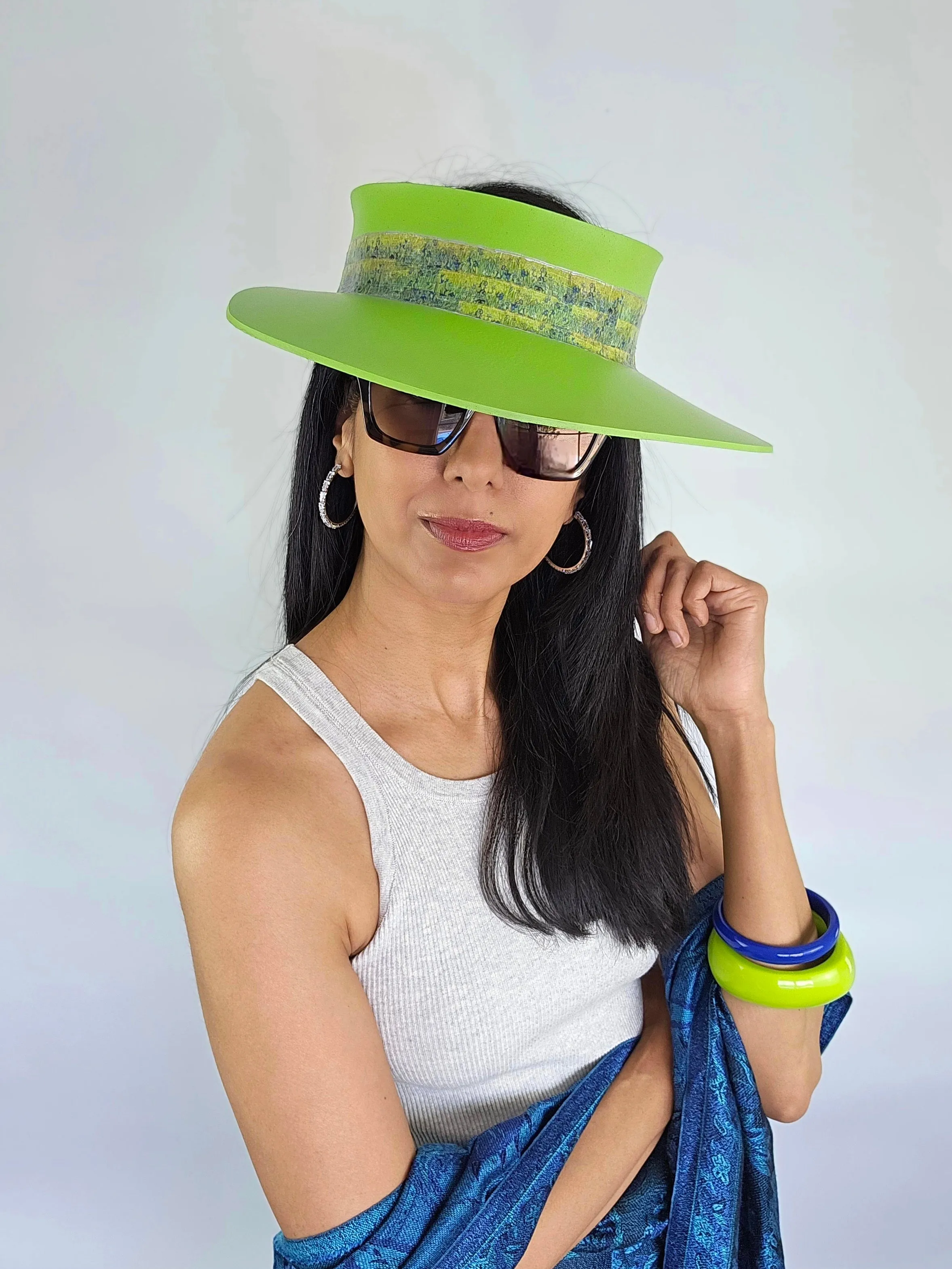 Neon Green "LadyEVA" Visor Hat with Botanical Band