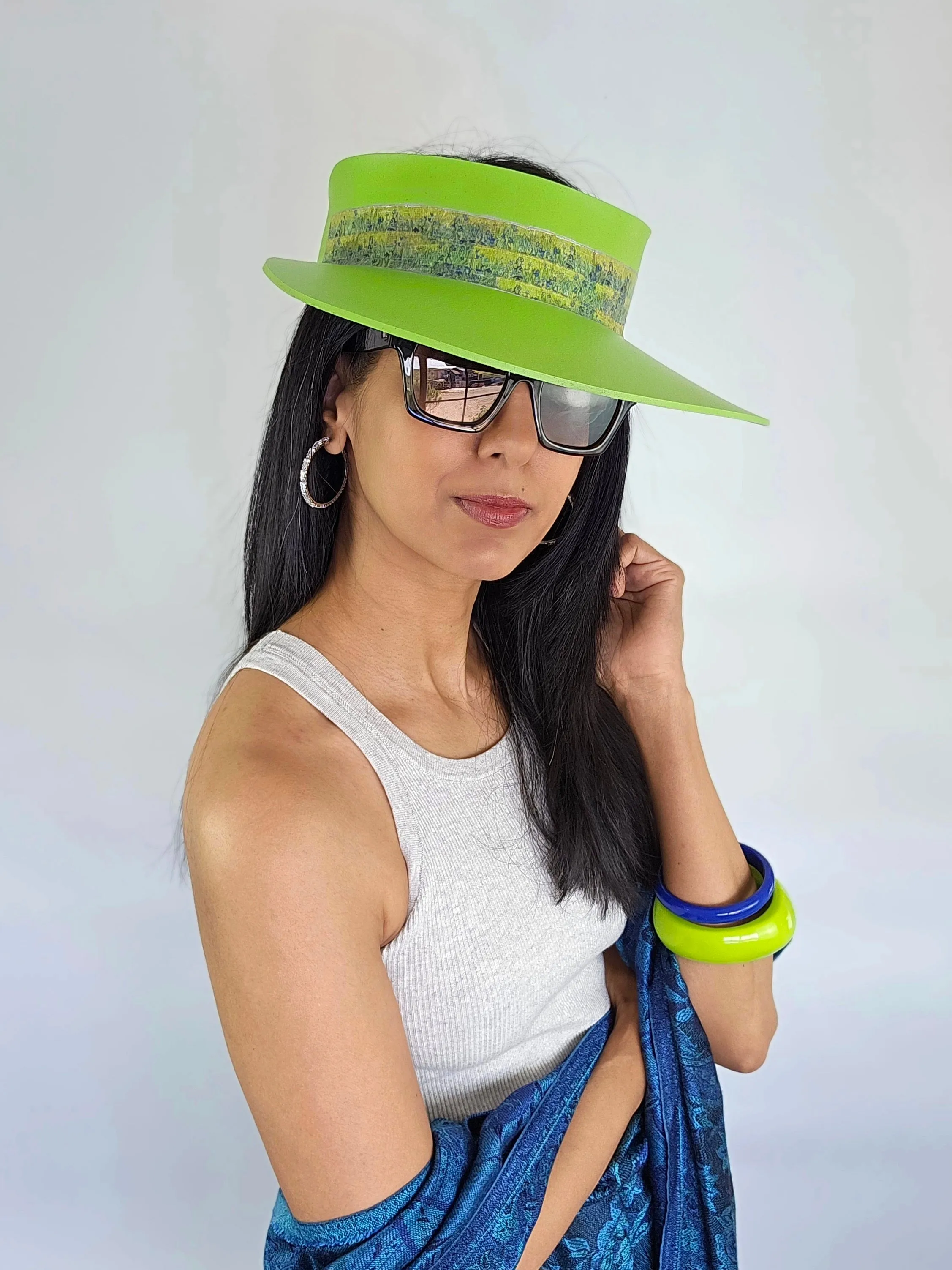 Neon Green "LadyEVA" Visor Hat with Botanical Band