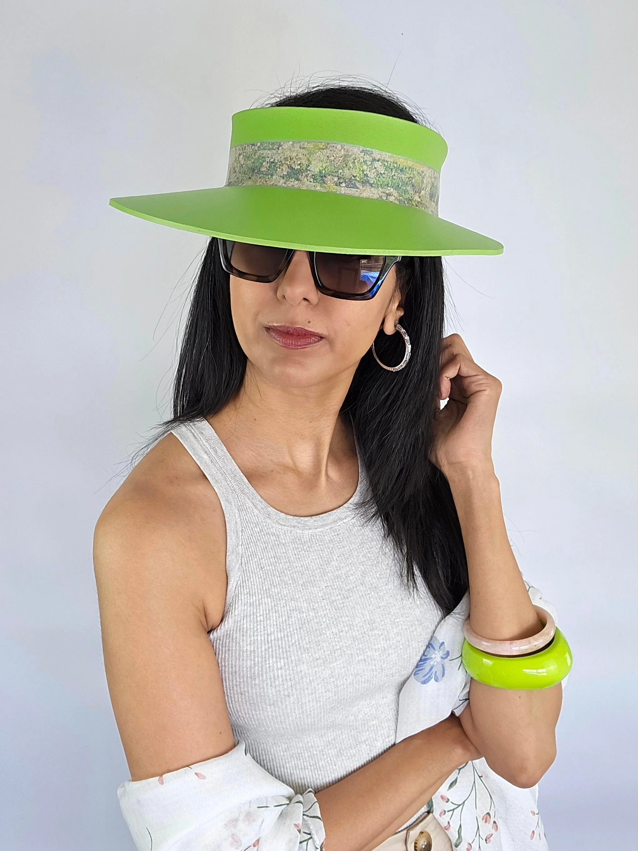 Neon Green "LadyEVA" Visor Hat with Pastel Monet Style Band