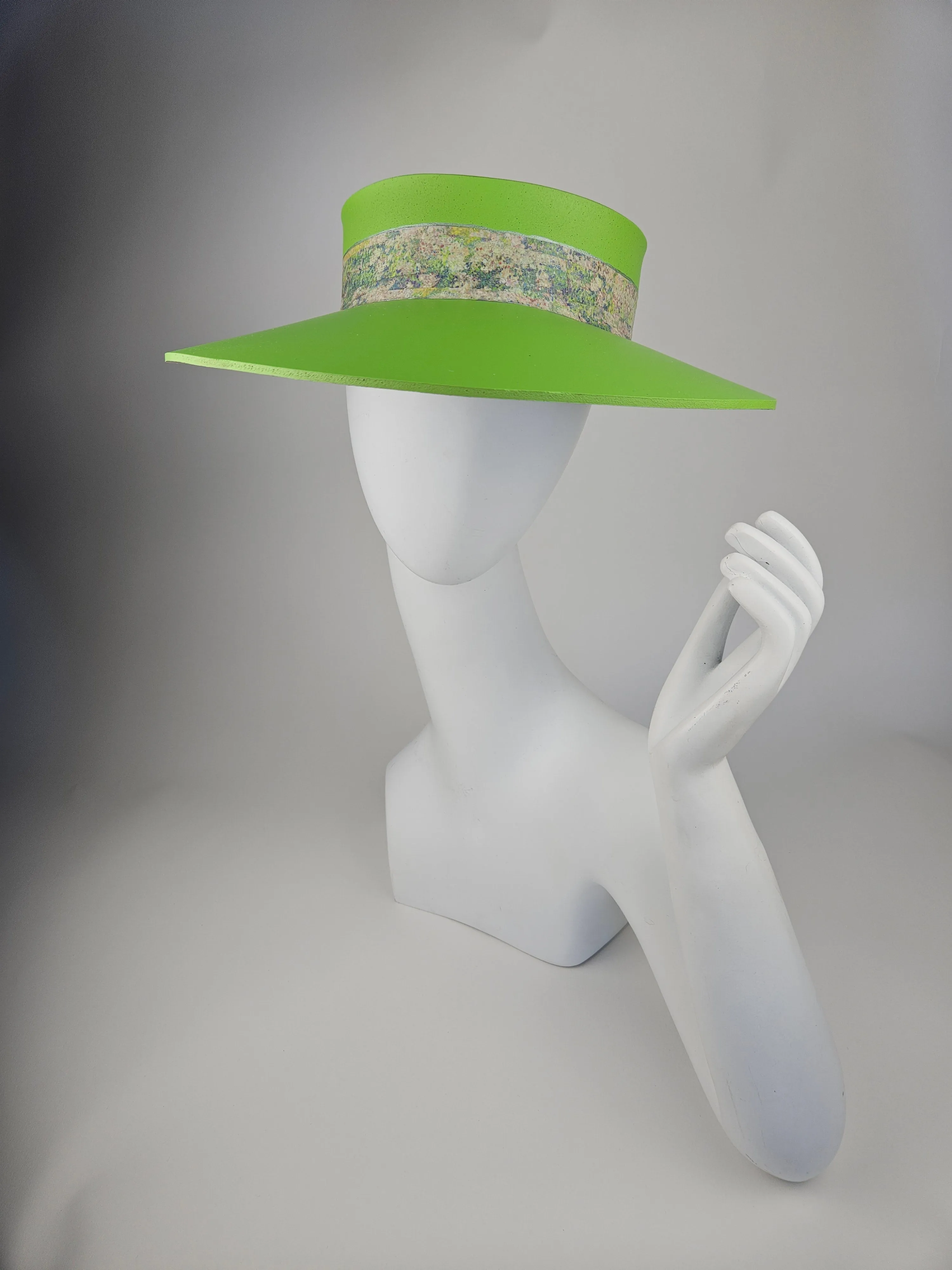 Neon Green "LadyEVA" Visor Hat with Pastel Monet Style Band