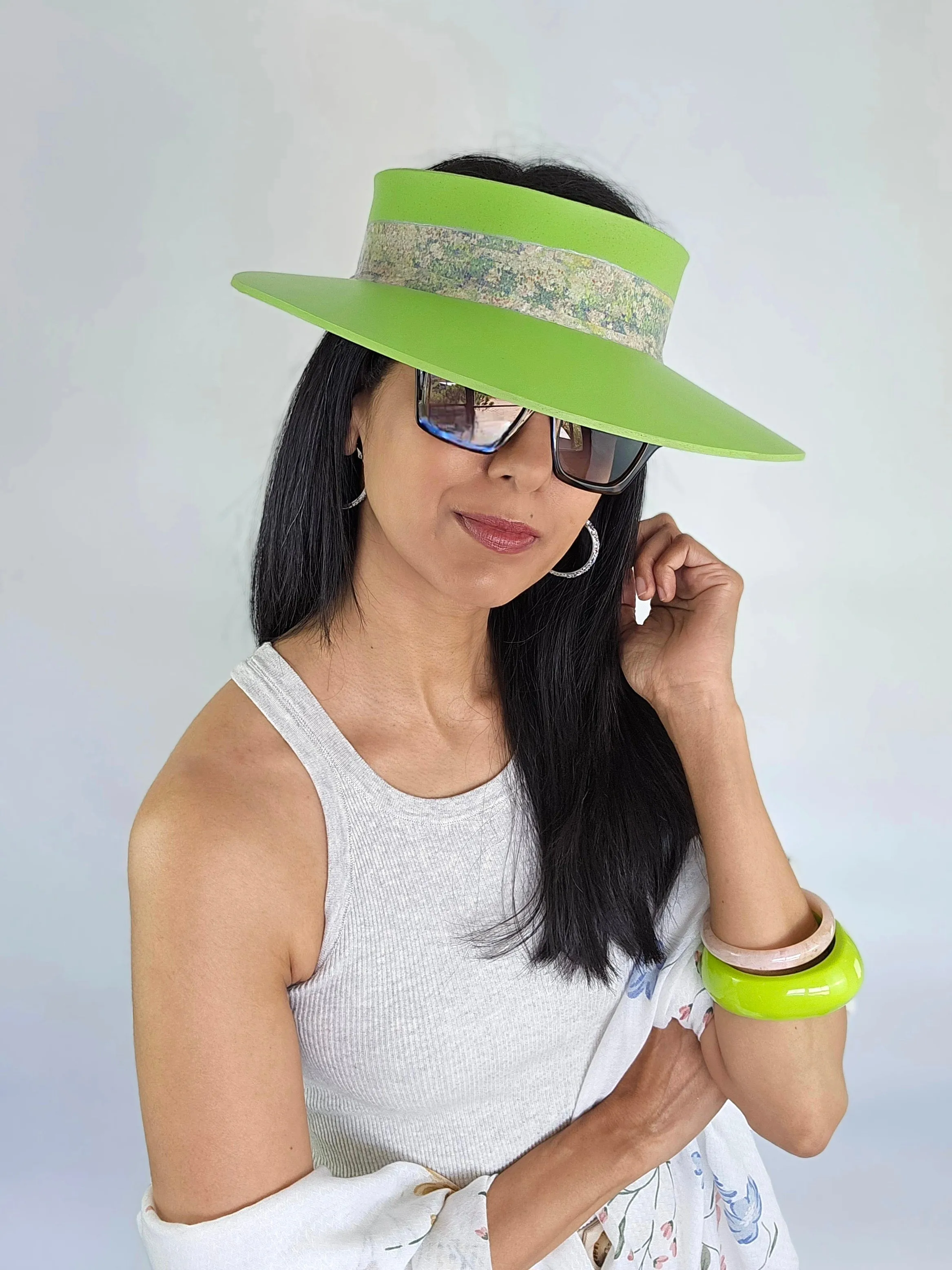 Neon Green "LadyEVA" Visor Hat with Pastel Monet Style Band