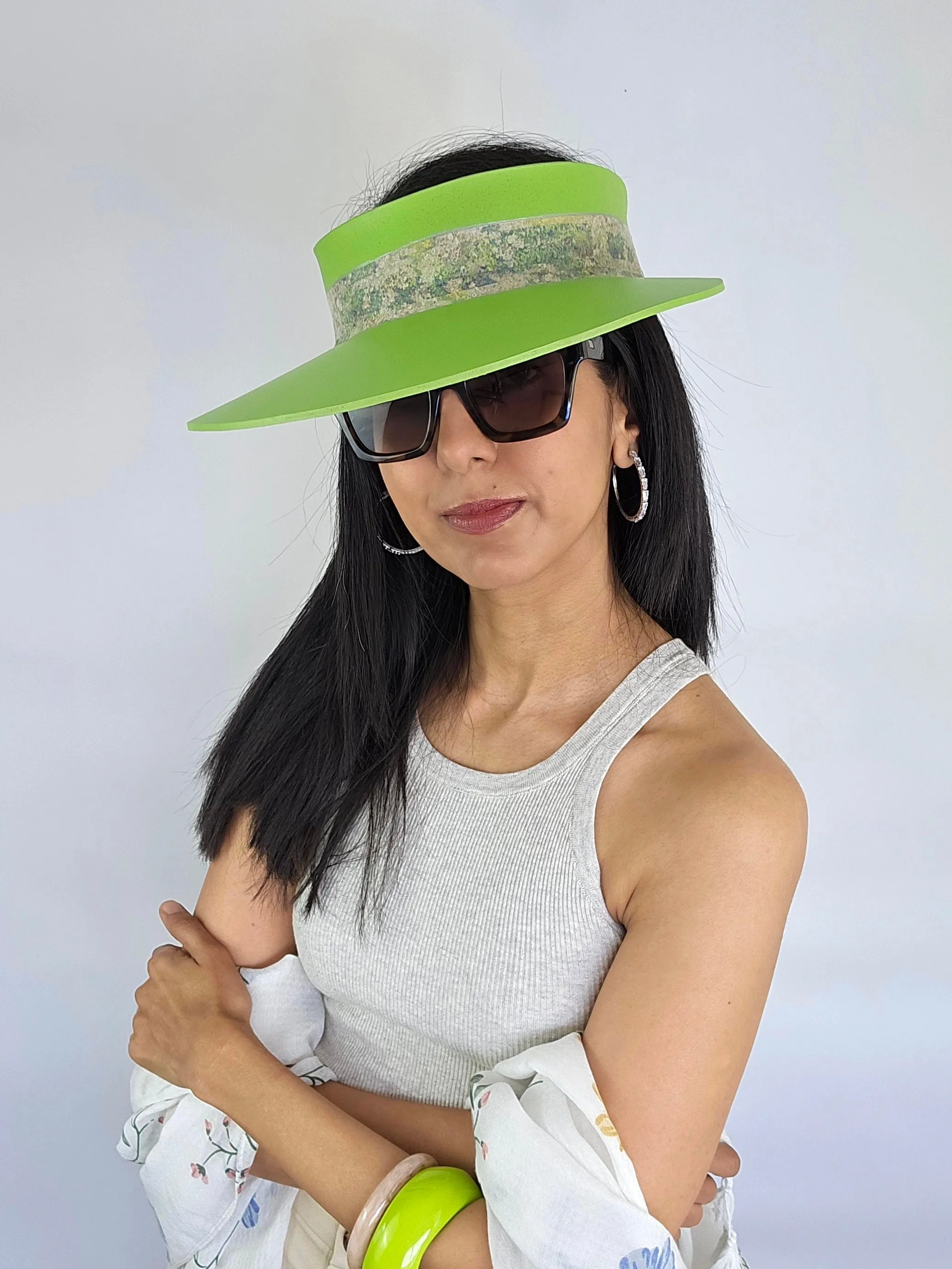 Neon Green "LadyEVA" Visor Hat with Pastel Monet Style Band