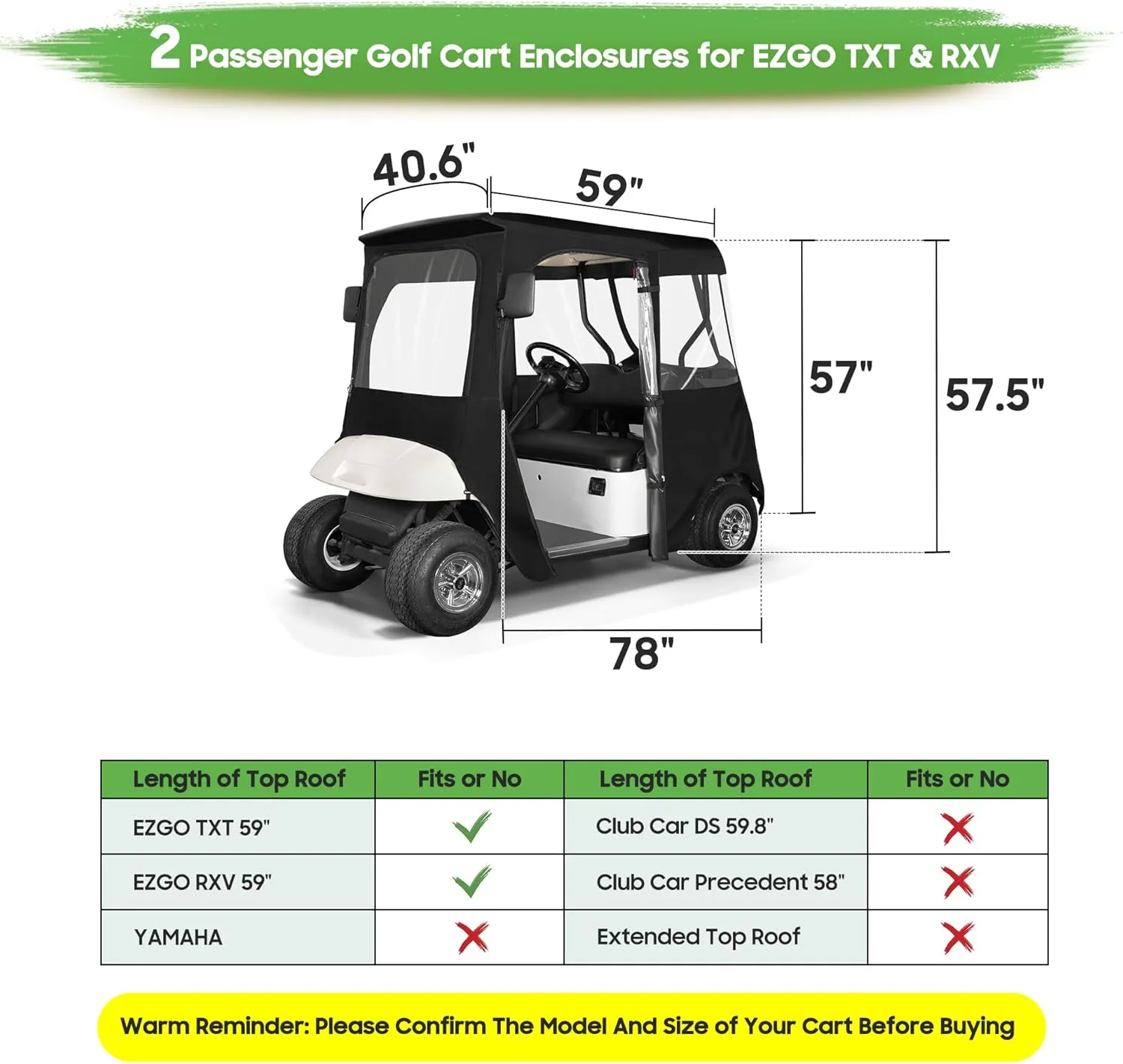 New Upgrade Golf Cart Enclosure with Mosquito Cover for EZGO TXT Club Car Precedent- 10L0L