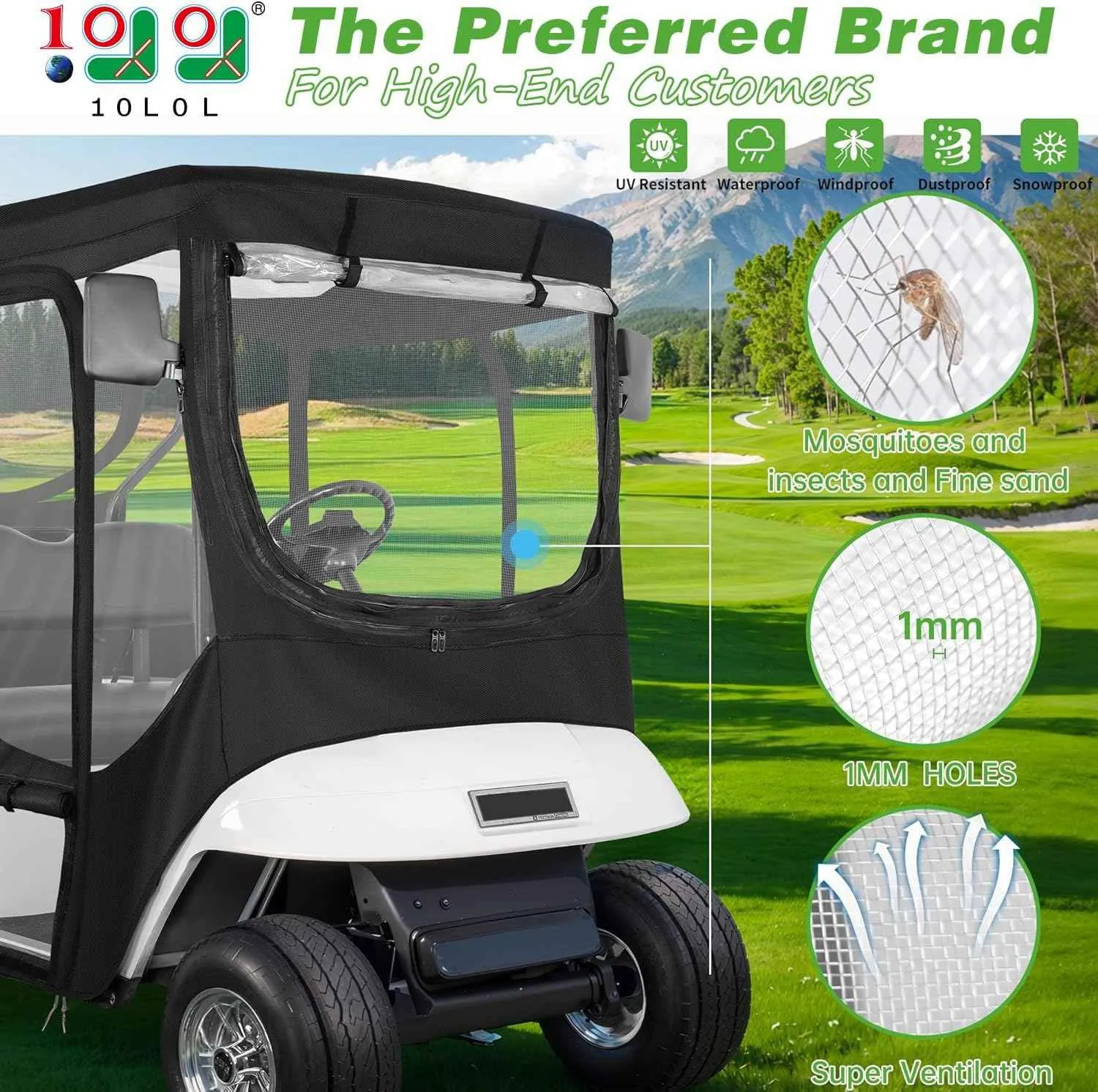 New Upgrade Golf Cart Enclosure with Mosquito Cover for EZGO TXT Club Car Precedent- 10L0L