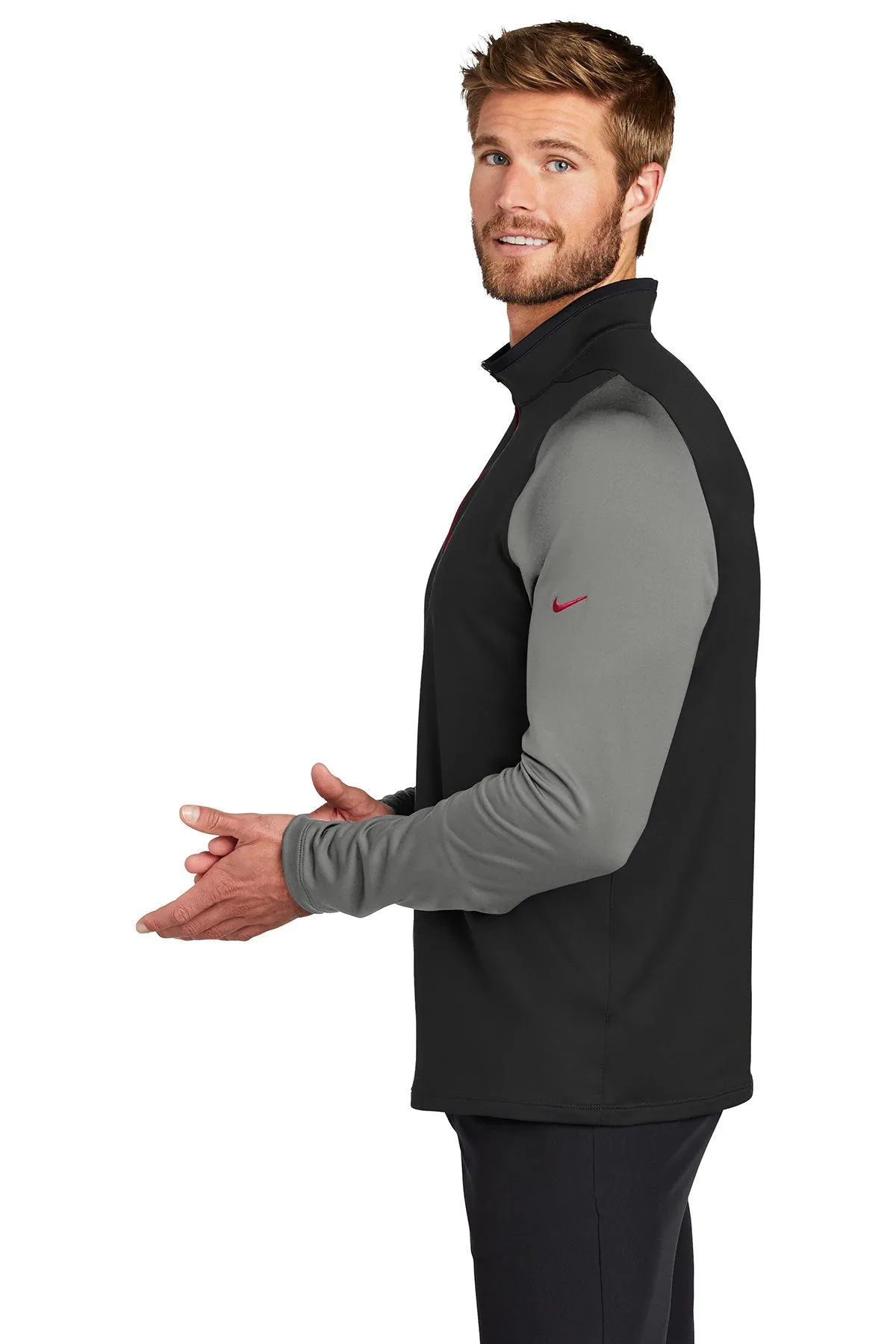 Nike Dri-FIT Stretch Custom Quarter Zip Cover-Ups, Black/ Dark Grey/ Gym Red