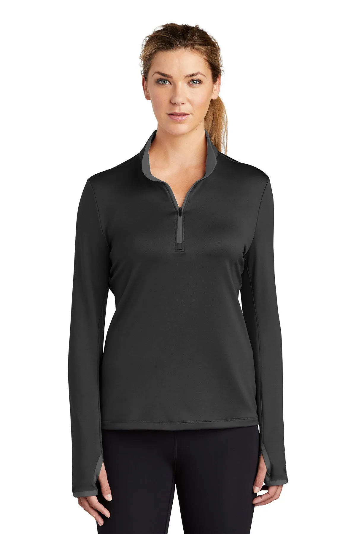 Nike Ladies Dri-FIT Stretch Custom Quarter Zip Cover-Ups, Black/ Dark Grey