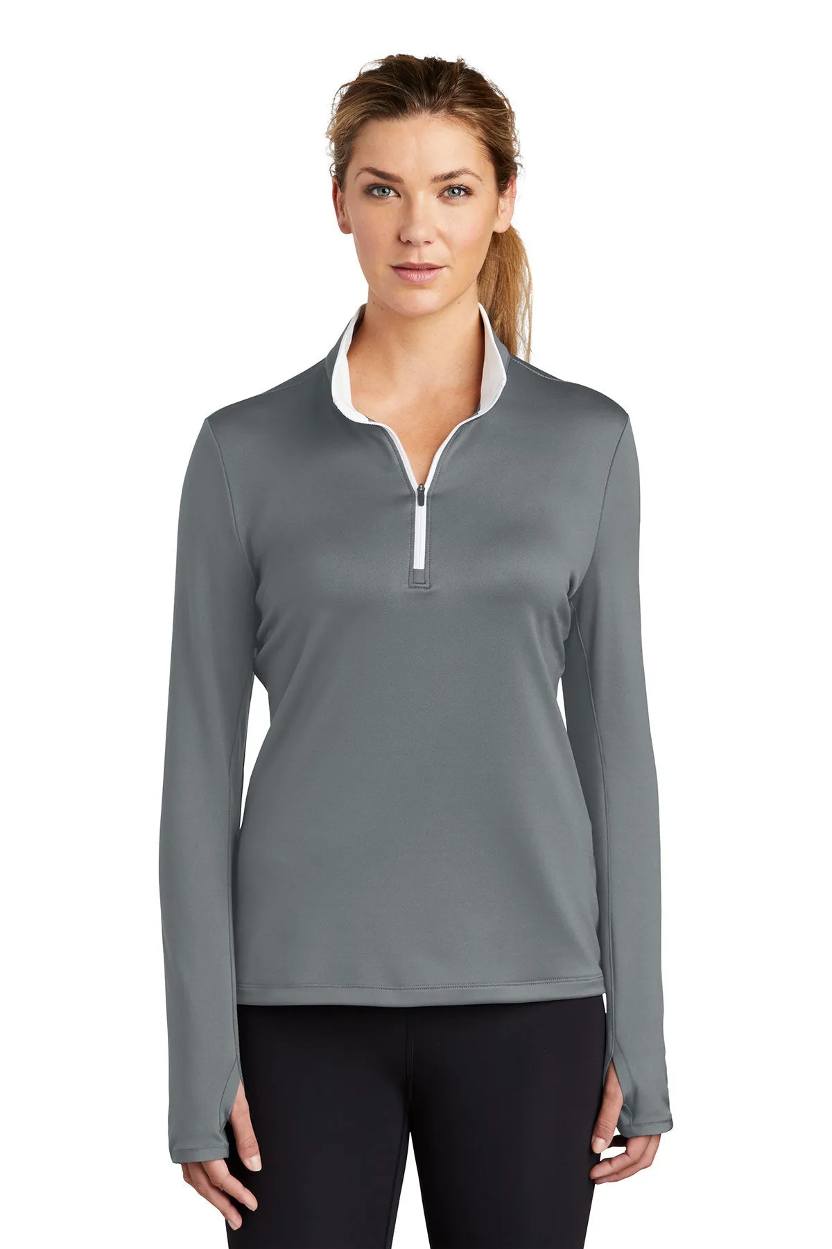 Nike Ladies Dri-FIT Stretch Custom Quarter Zip Cover-Ups, Dark Grey/ White