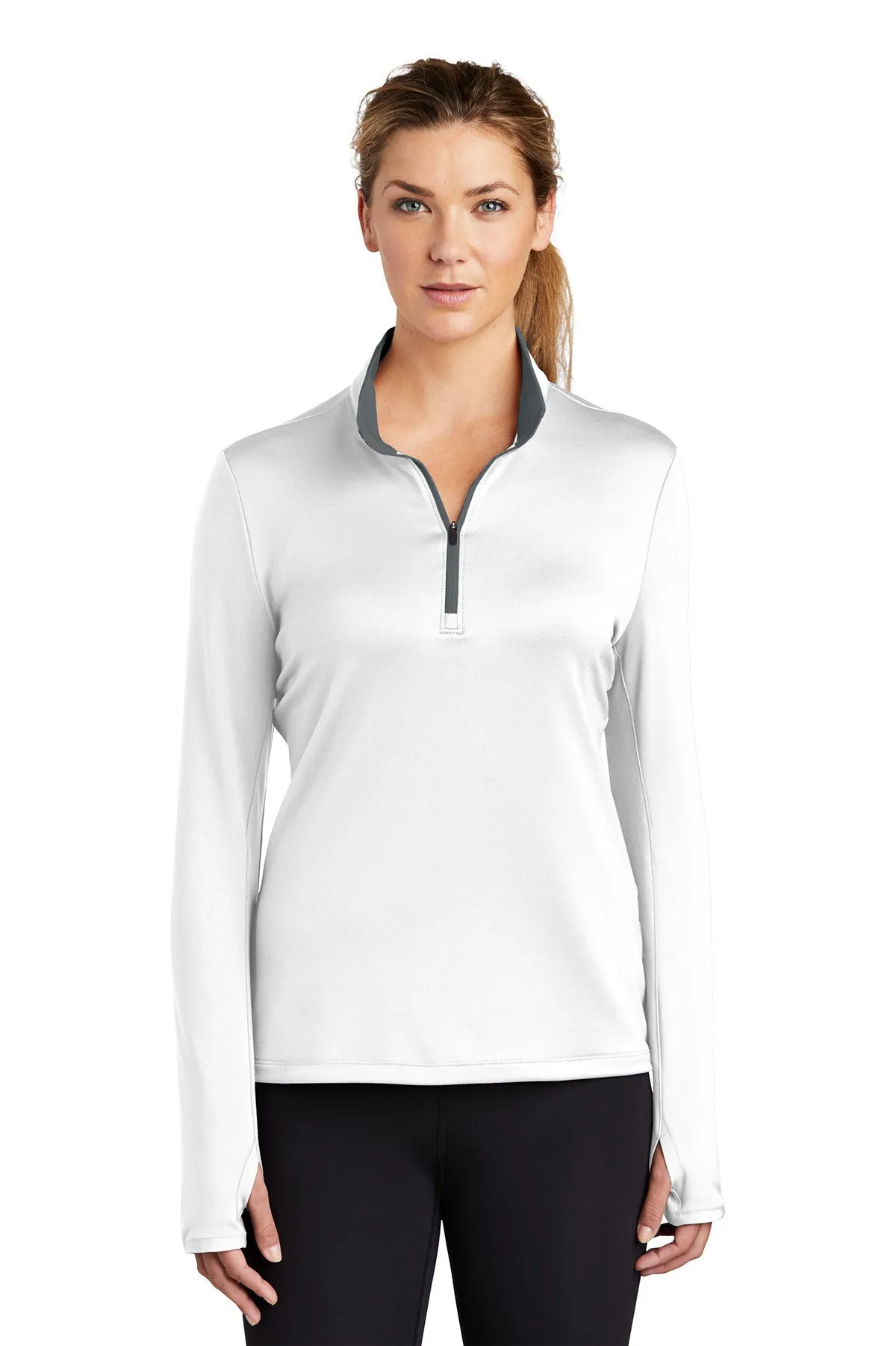 Nike Ladies Dri-FIT Stretch Custom Quarter Zip Cover-Ups, White/ Dark Grey