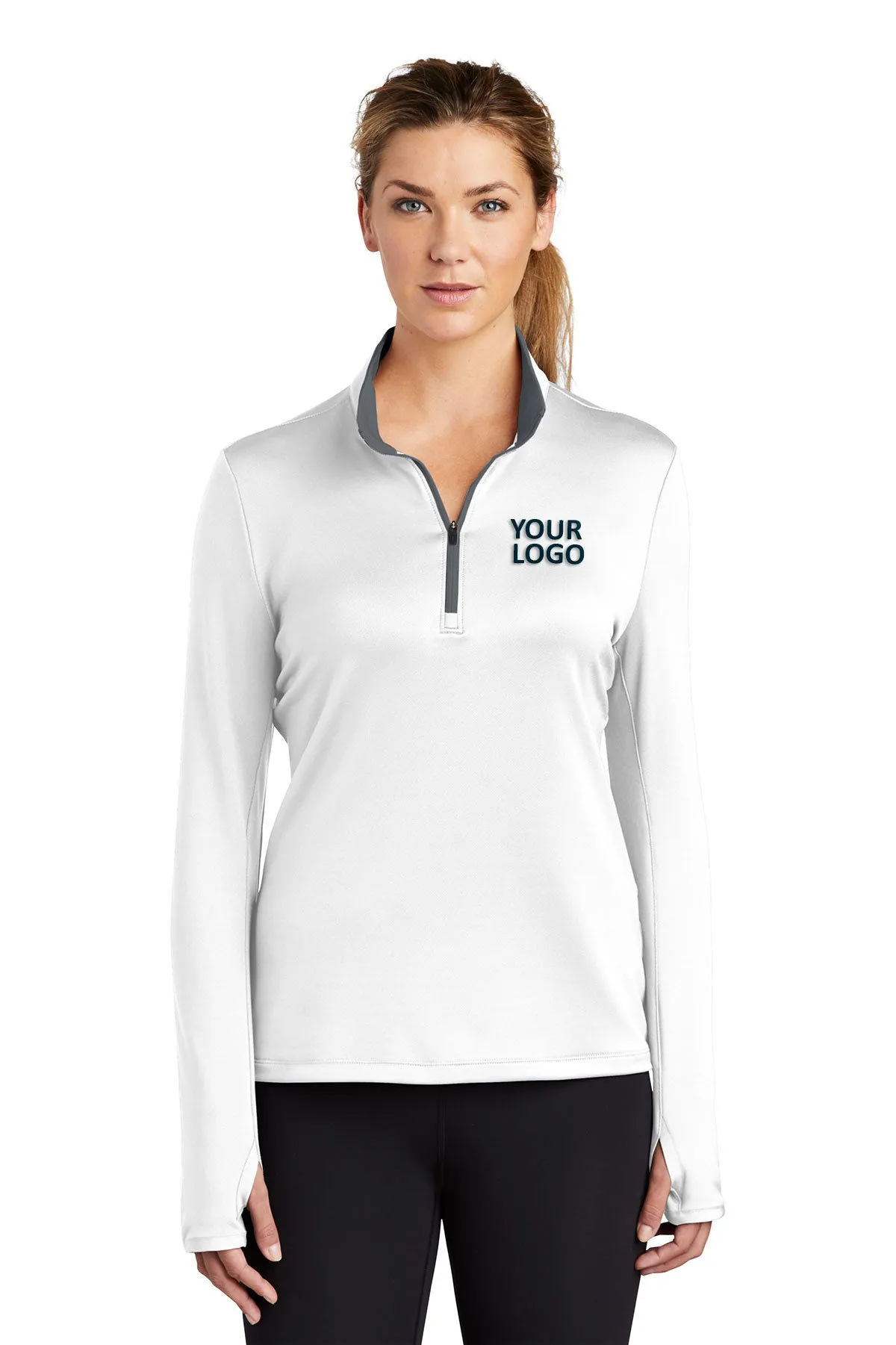 Nike Ladies Dri-FIT Stretch Custom Quarter Zip Cover-Ups, White/ Dark Grey