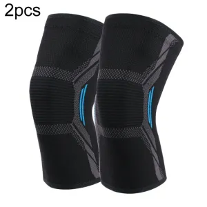 Nylon Sports Protective Gear Four-Way Stretch Knit Knee Pads, Size: M(Black Blue)