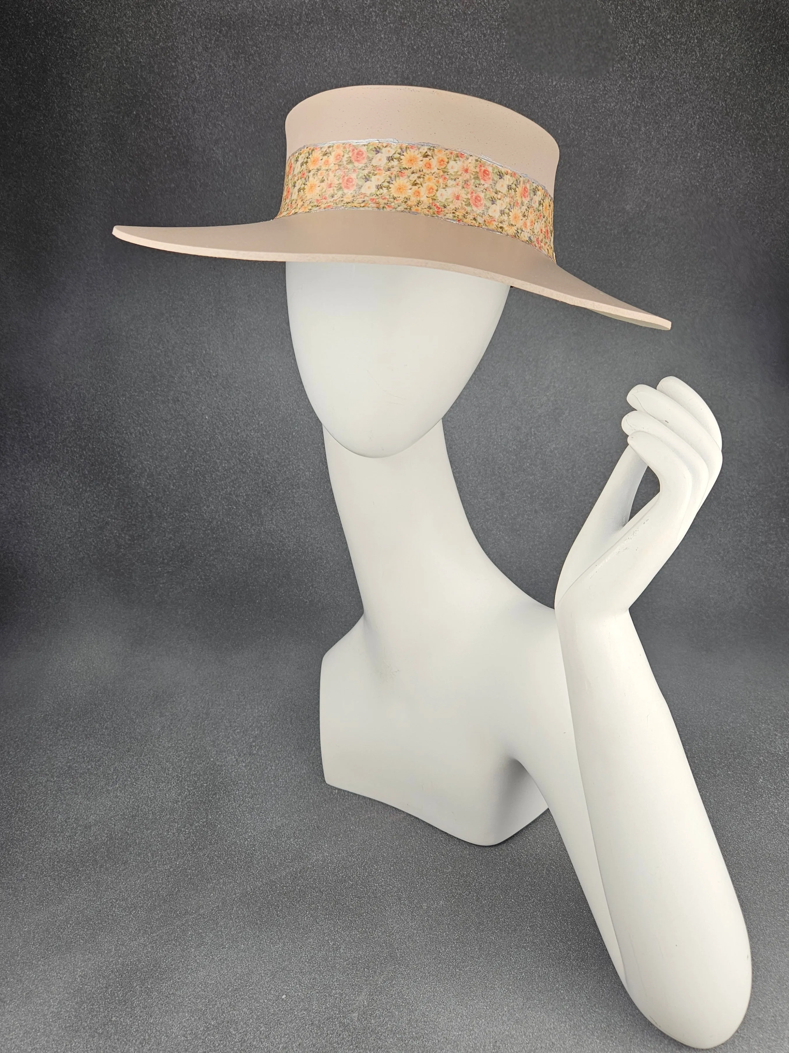 Peachy Beige "LadyEVA" Visor Hat with Elegant Peach Floral Band