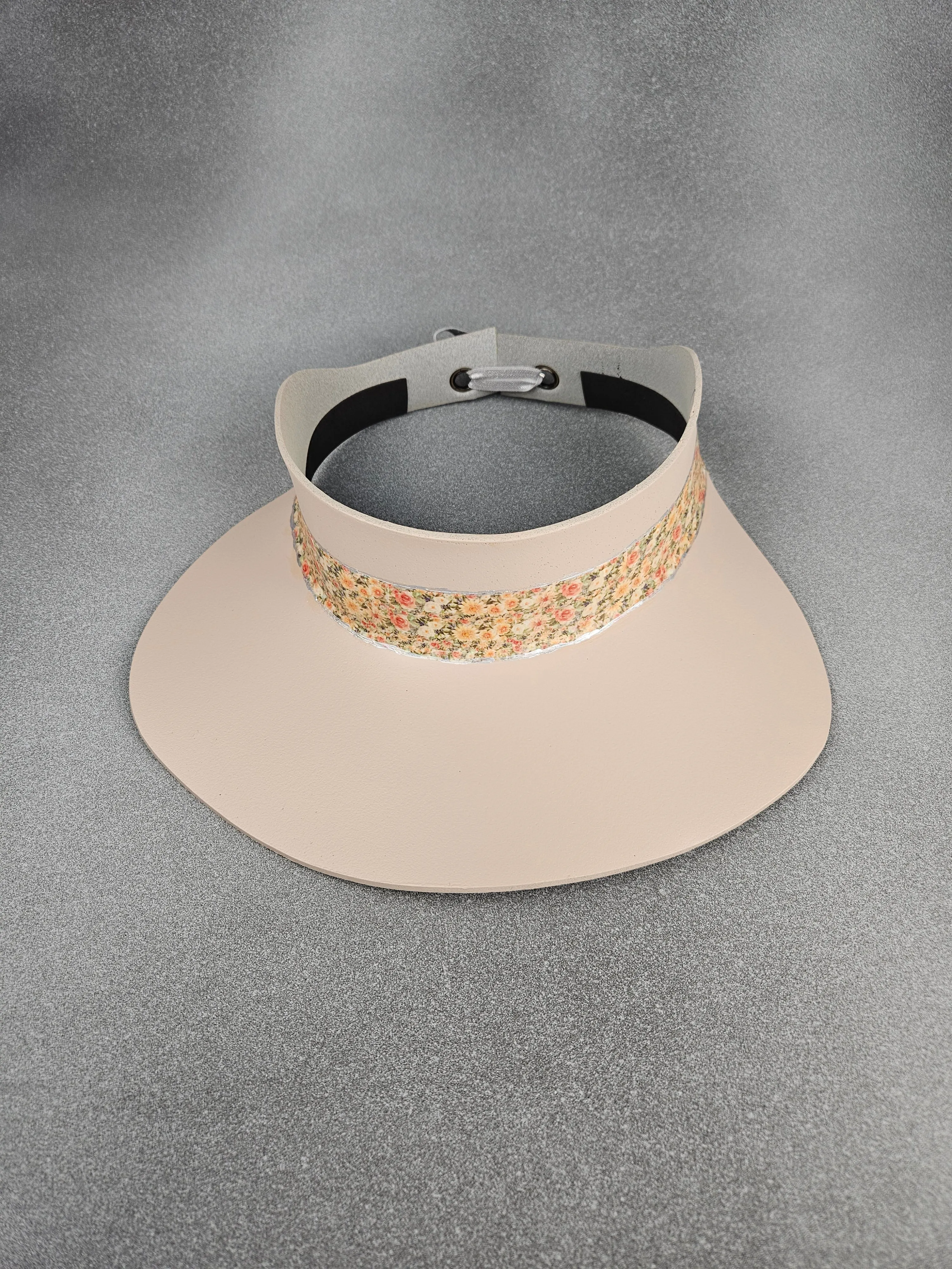 Peachy Beige "LadyEVA" Visor Hat with Elegant Peach Floral Band