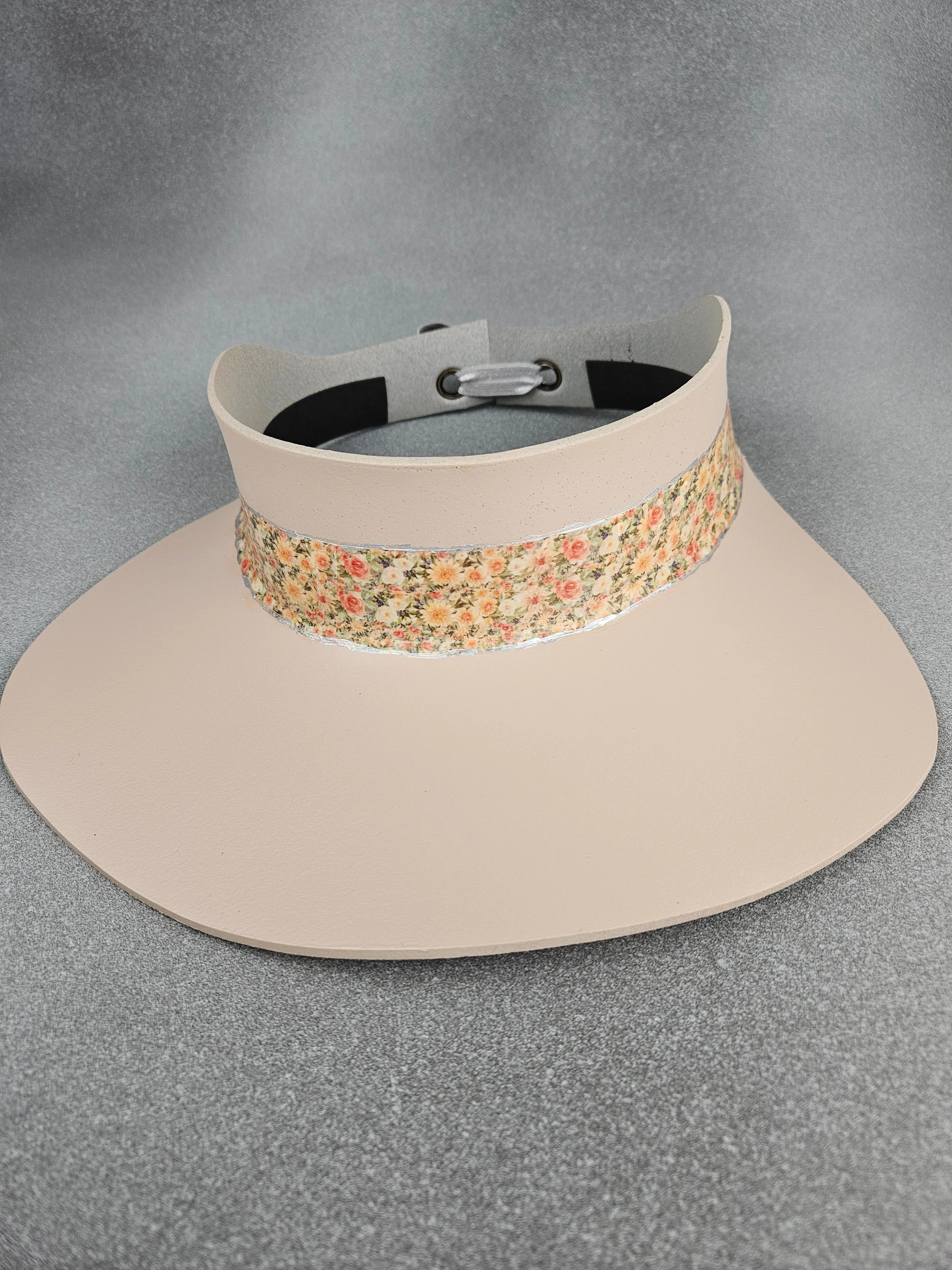 Peachy Beige "LadyEVA" Visor Hat with Elegant Peach Floral Band