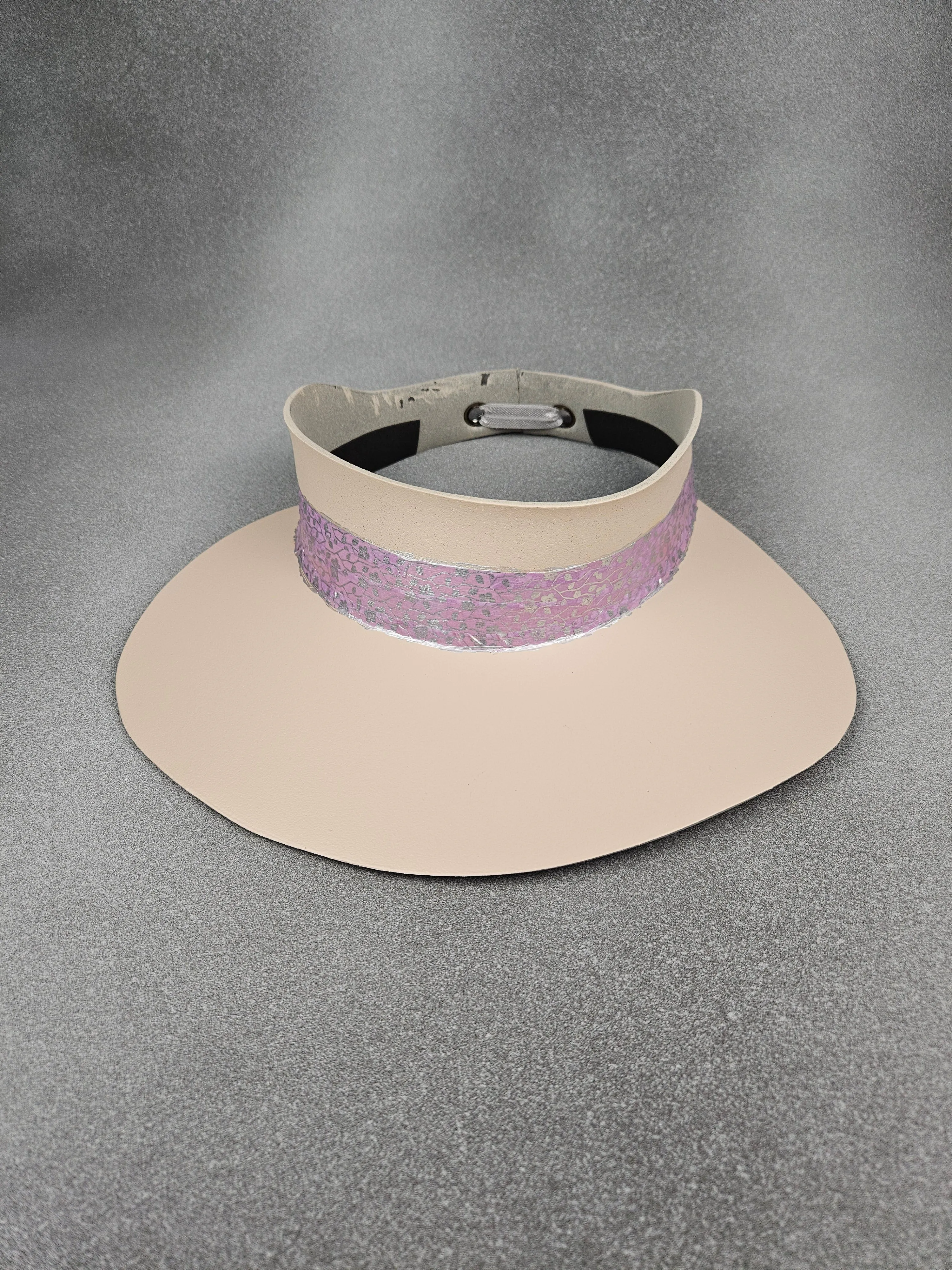 Peachy Beige "LadyEVA" Visor Hat with Lavender and Silver Floral Band